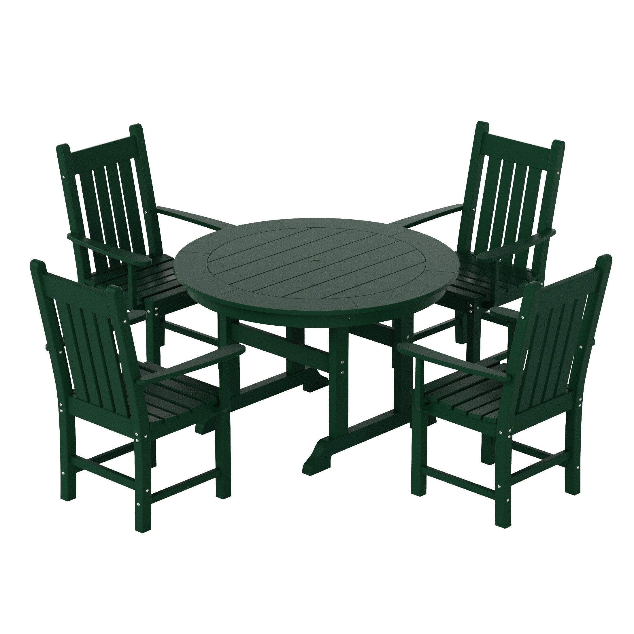 Ensemble de salle à manger d'extérieur Polytrends Laguna en PEHD, toutes saisons, avec table ronde et fauteuils (5 pièces)