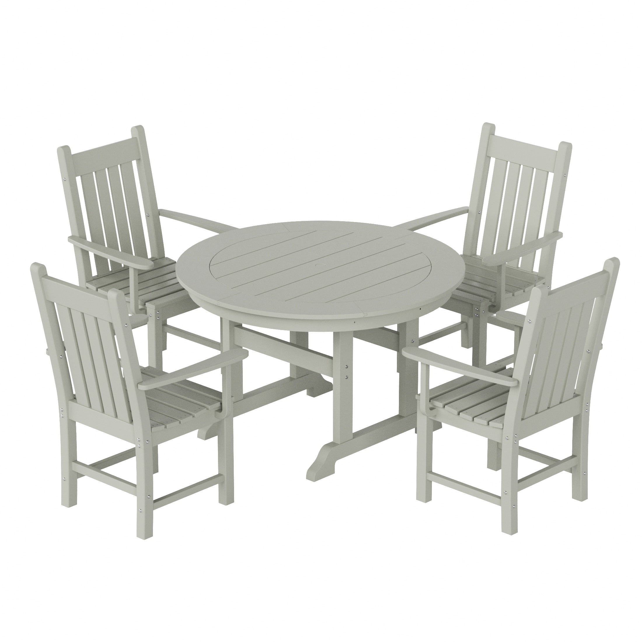 Ensemble de salle à manger d'extérieur Polytrends Laguna en PEHD, toutes saisons, avec table ronde et fauteuils (5 pièces)