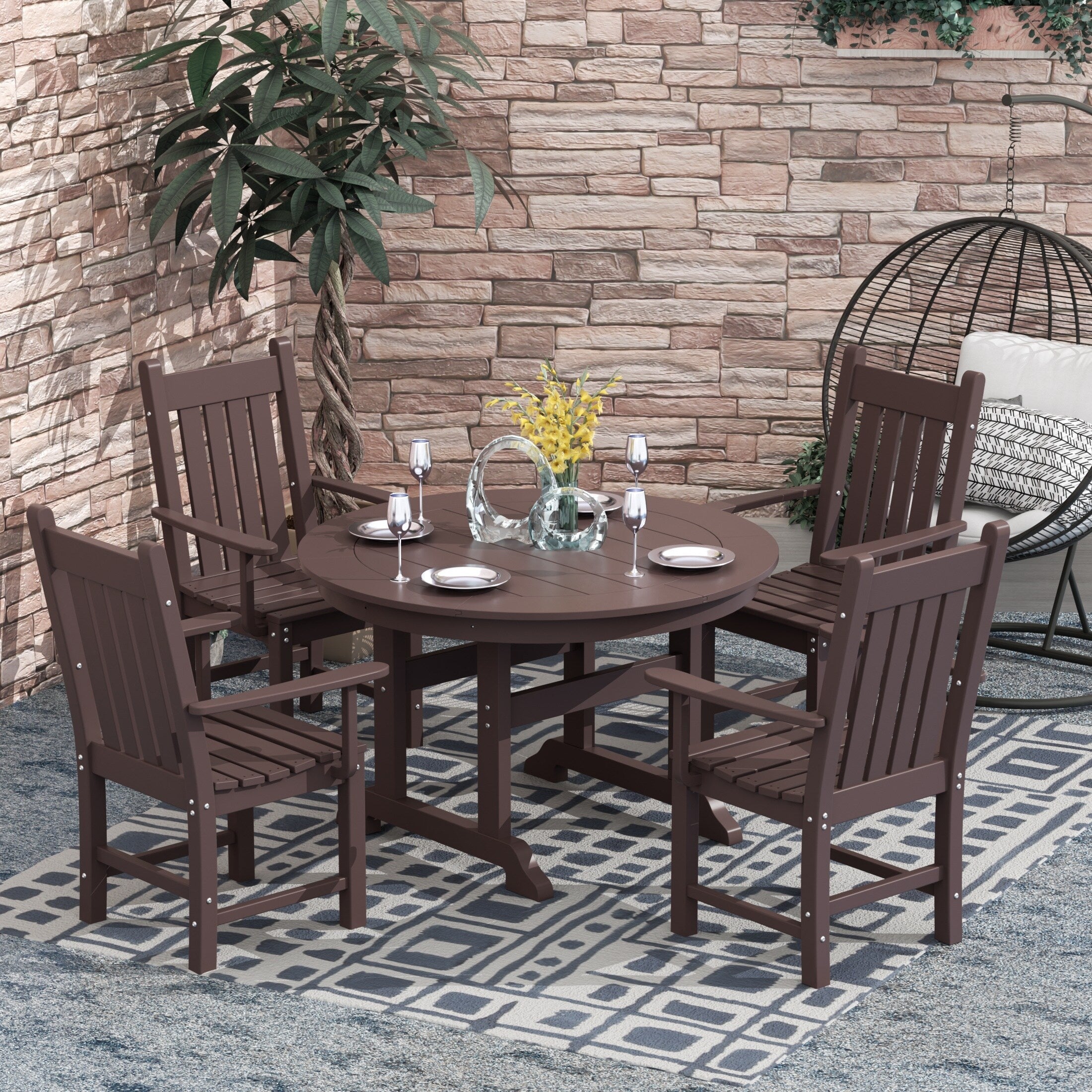 Ensemble de salle à manger d'extérieur Polytrends Laguna en PEHD, toutes saisons, avec table ronde et fauteuils (5 pièces)