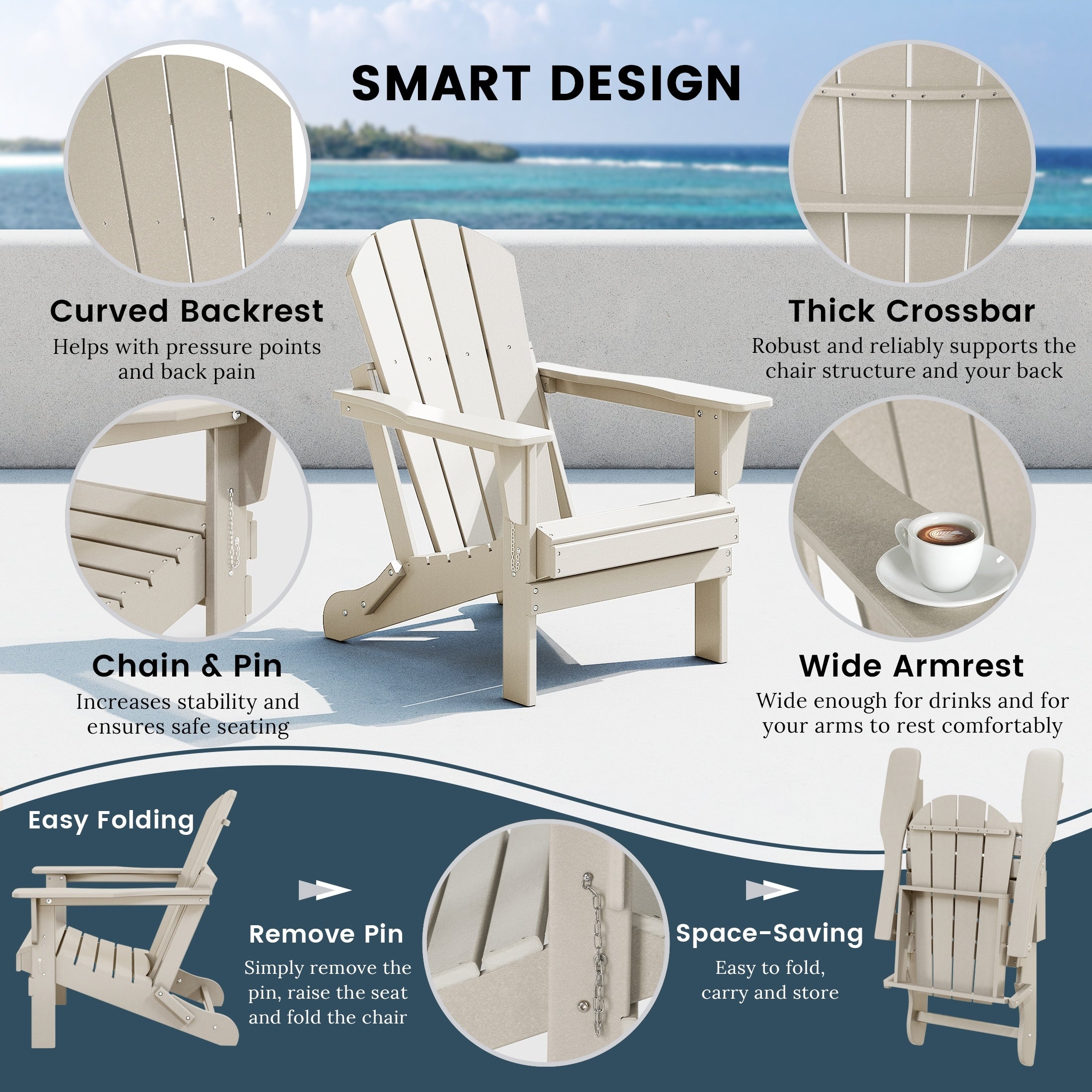 Chaise pliante Adirondack Polytrends Laguna résistante à la décoloration et aux intempéries pour patio extérieur