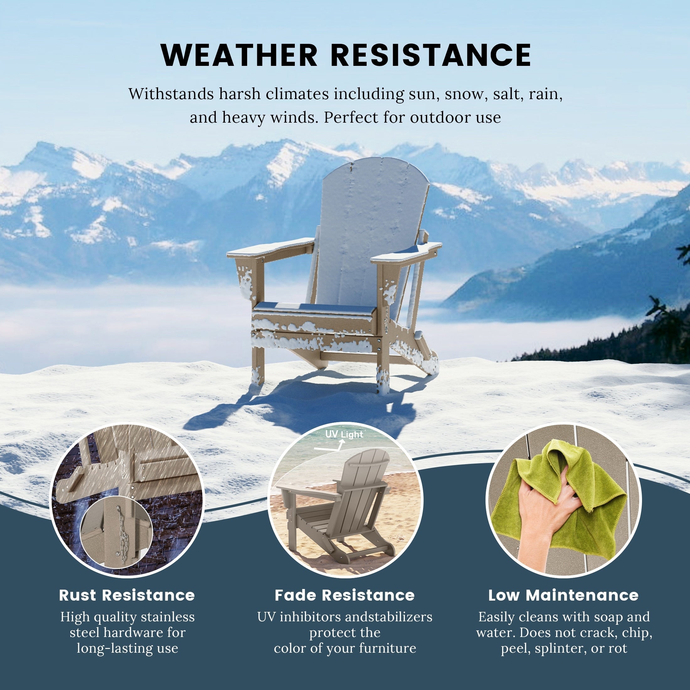 Chaise pliante Adirondack Polytrends Laguna résistante à la décoloration et aux intempéries pour patio extérieur