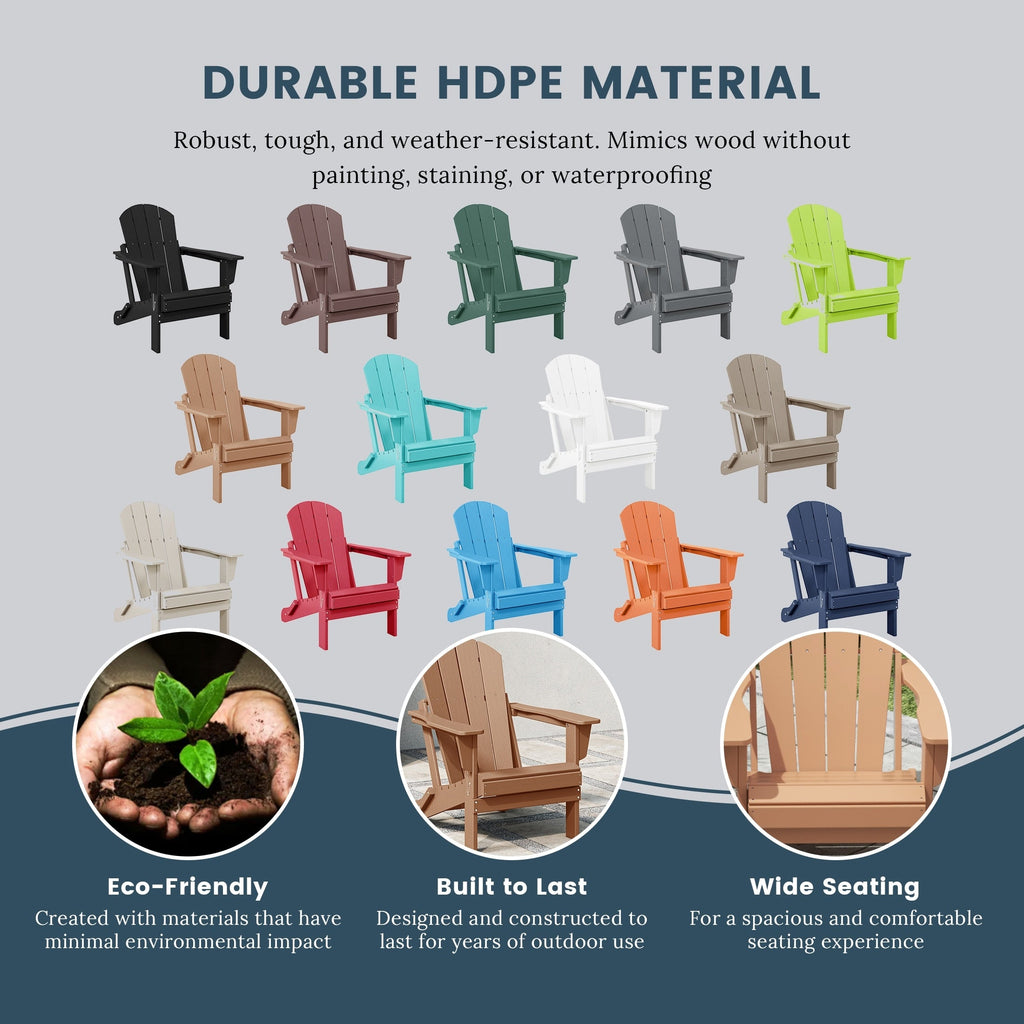 Chaise pliante Adirondack Polytrends Laguna résistante à la décoloration et aux intempéries pour patio extérieur
