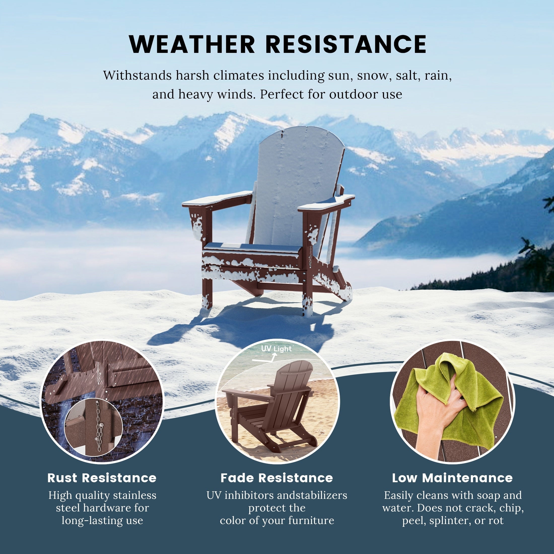 Chaise pliante Adirondack Polytrends Laguna résistante à la décoloration et aux intempéries pour patio extérieur
