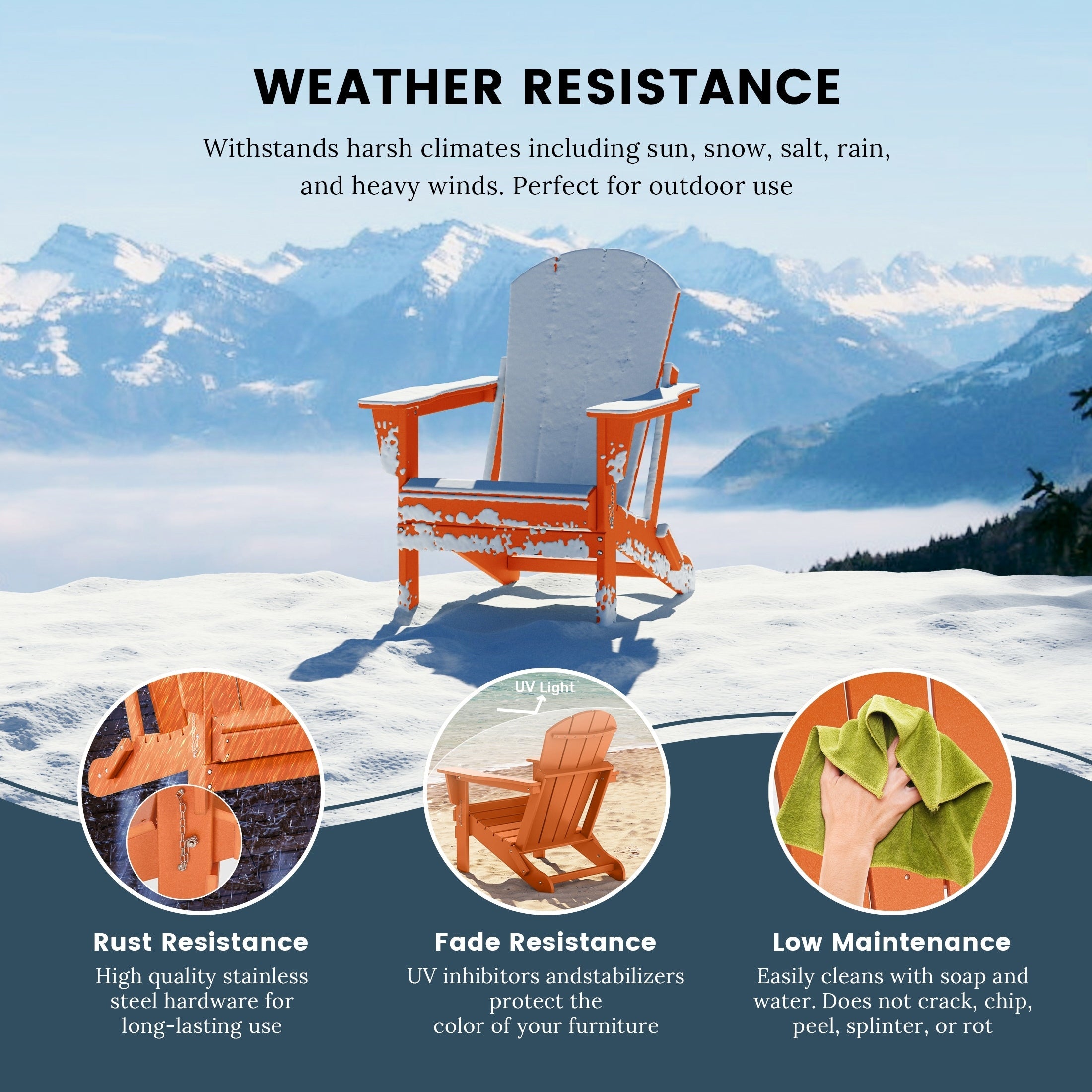 Chaise pliante Adirondack Polytrends Laguna résistante à la décoloration et aux intempéries pour patio extérieur
