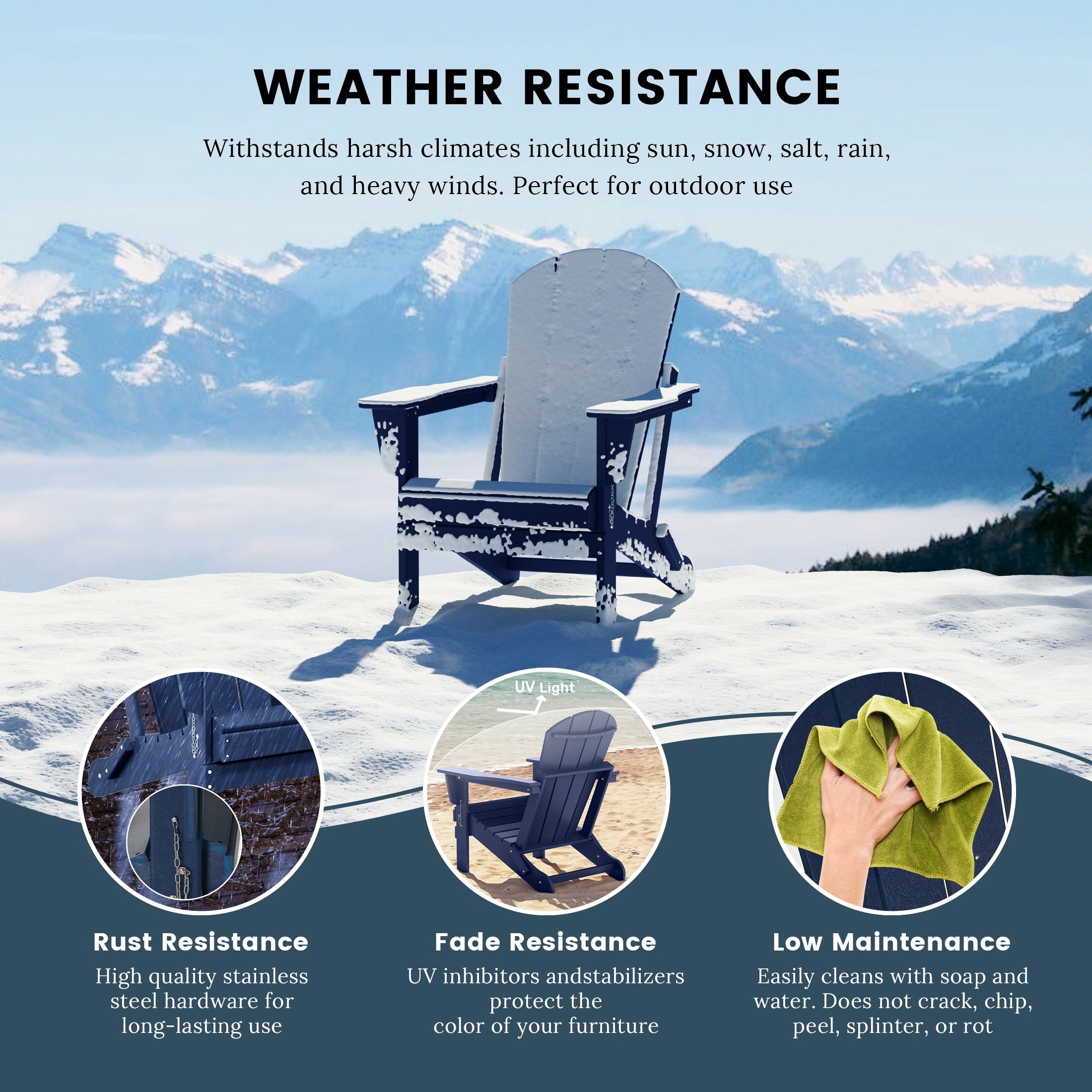 Chaise pliante Adirondack Polytrends Laguna résistante à la décoloration et aux intempéries pour patio extérieur