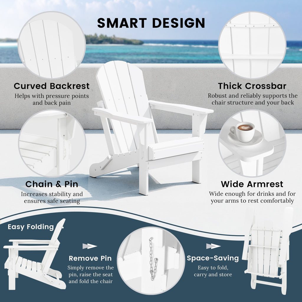 Chaise pliante Adirondack Polytrends Laguna résistante à la décoloration et aux intempéries pour patio extérieur