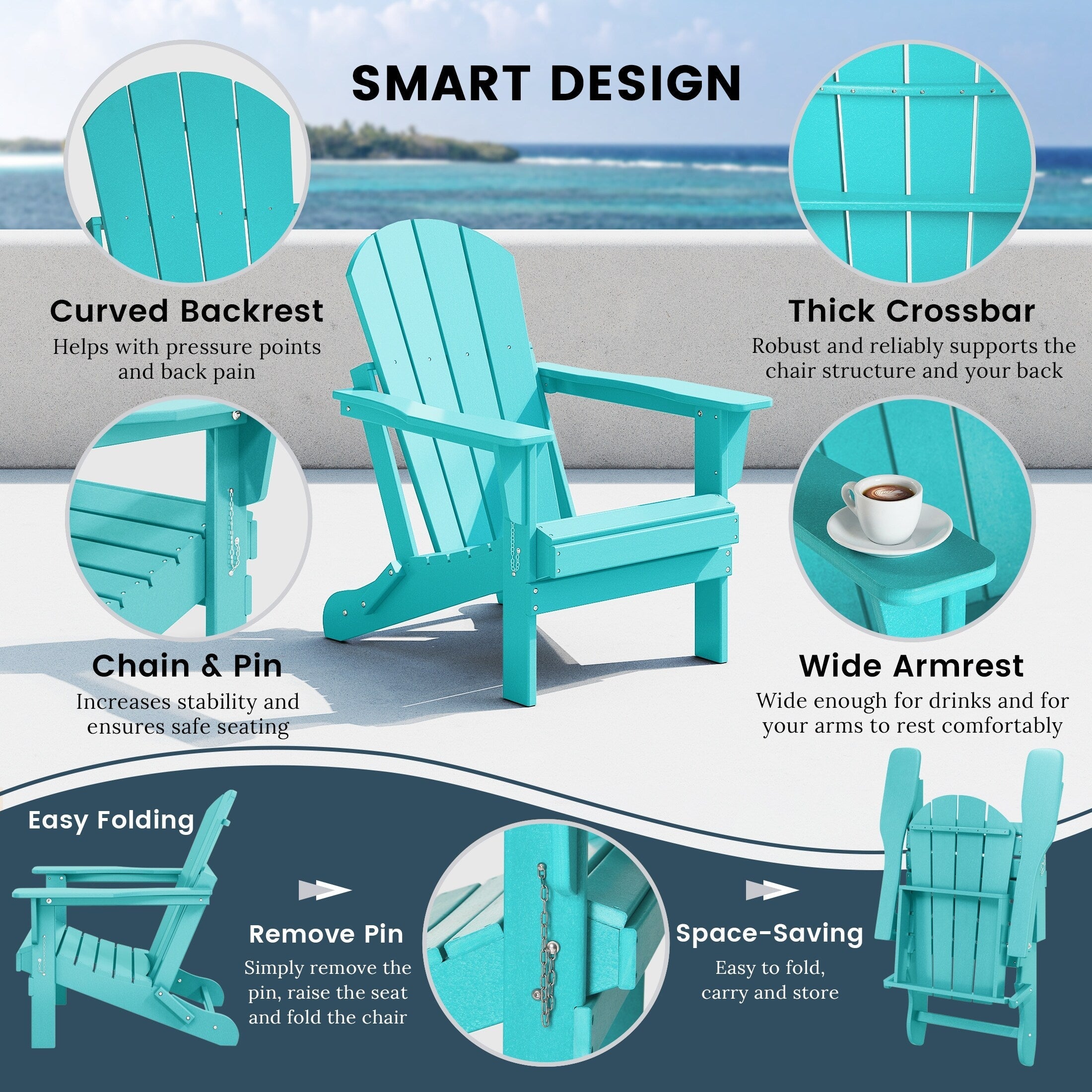 Chaises pliantes Adirondack Polytrends Laguna résistantes aux intempéries (lot de 2)