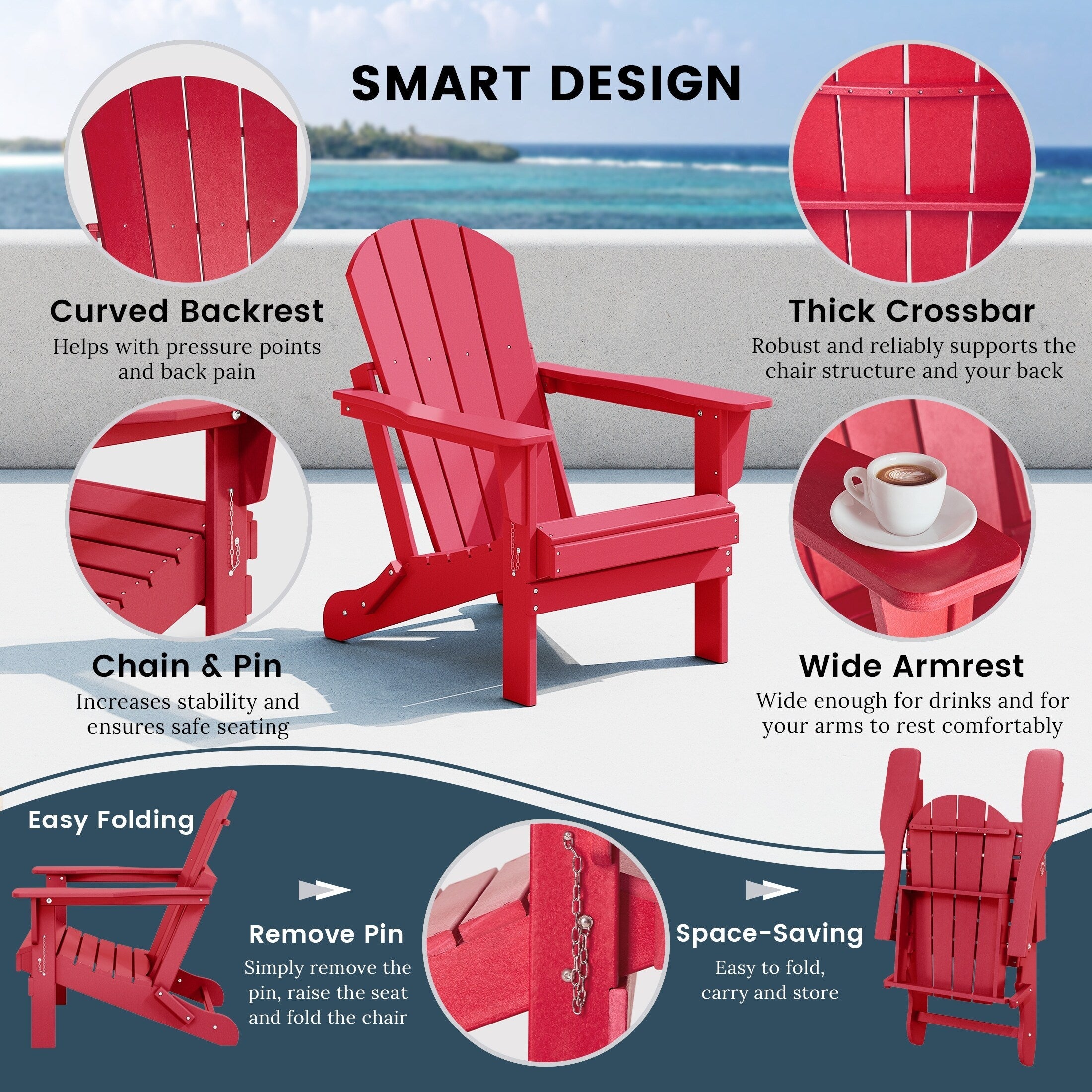 Chaises pliantes Adirondack Polytrends Laguna résistantes aux intempéries (lot de 2)