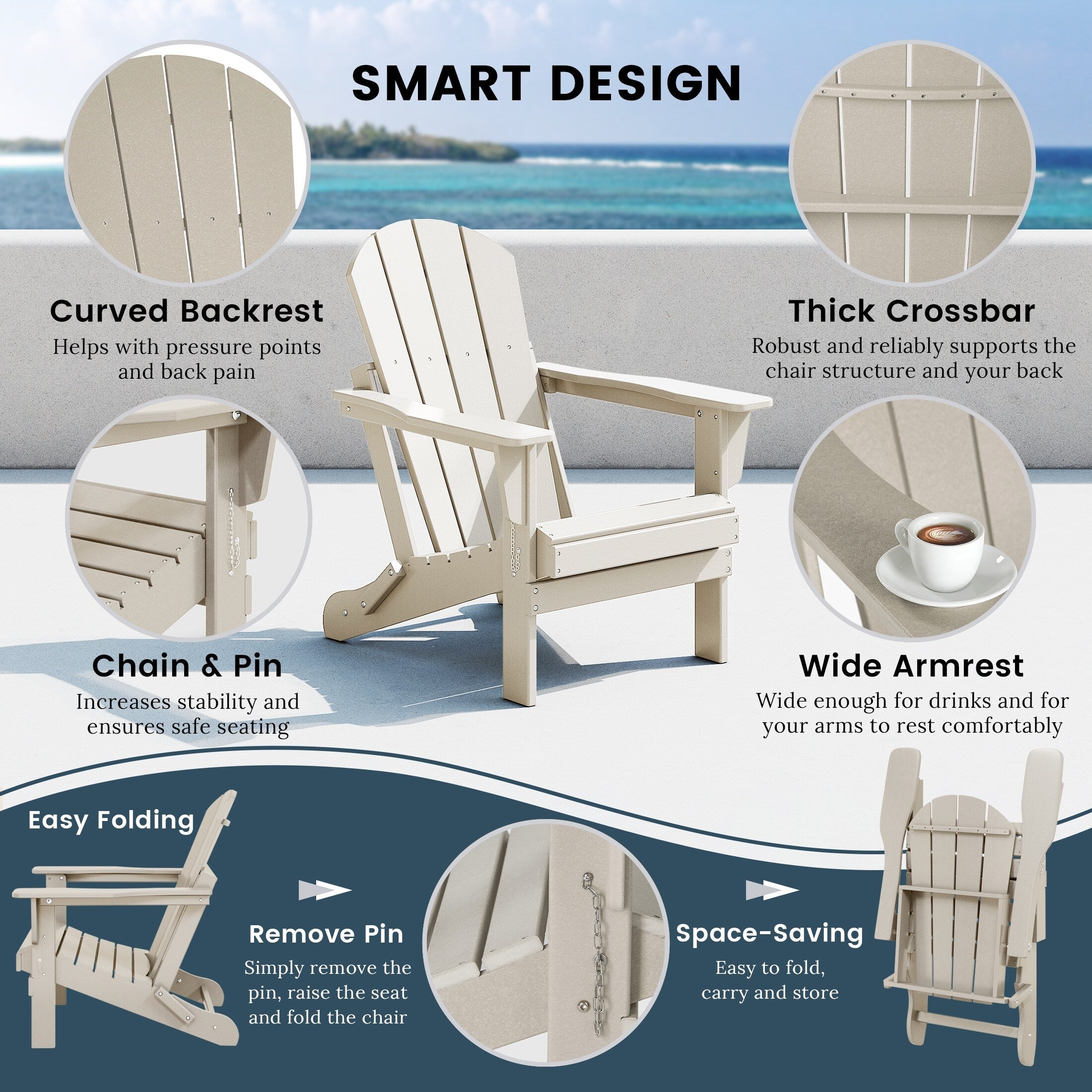 Chaises pliantes Adirondack Polytrends Laguna résistantes aux intempéries (lot de 2)