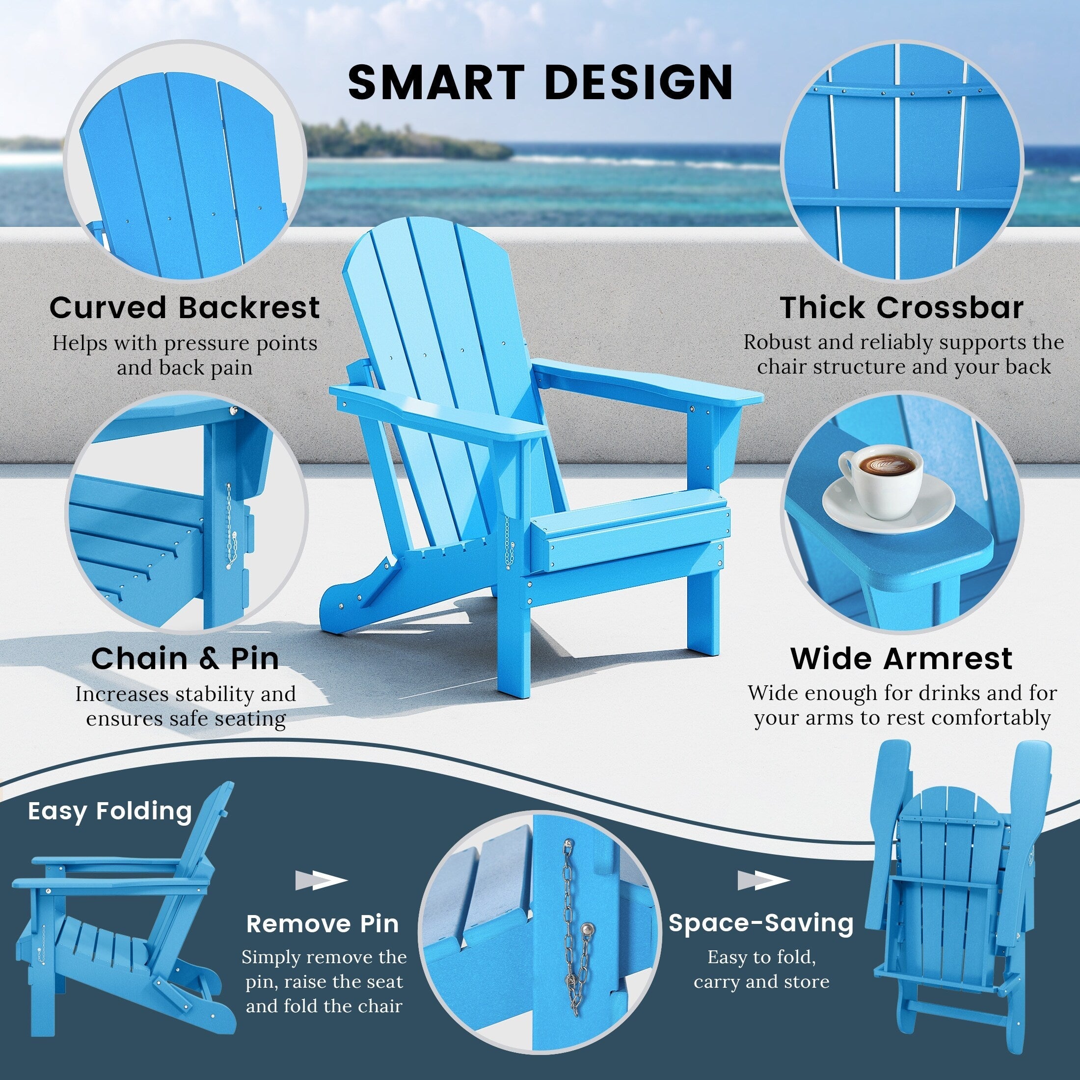 Chaises pliantes Adirondack Polytrends Laguna résistantes aux intempéries (lot de 2)