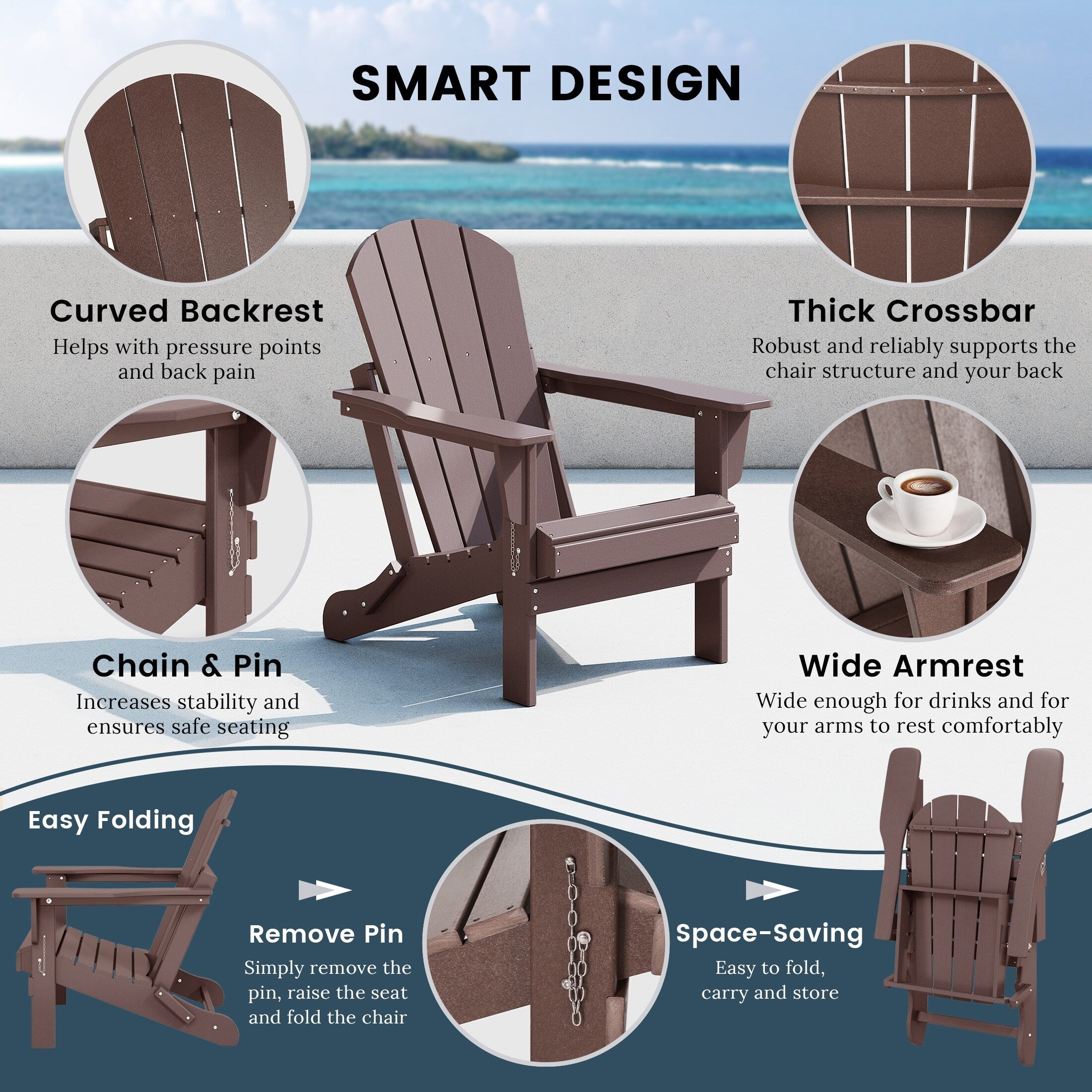 Chaises pliantes Adirondack Polytrends Laguna résistantes aux intempéries (lot de 2)