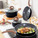 Ensemble de casseroles et poêles antiadhésives, batterie de cuisine en céramique avec motif, ustensiles de cuisine à induction avec poêles, cocotte avec couvercles