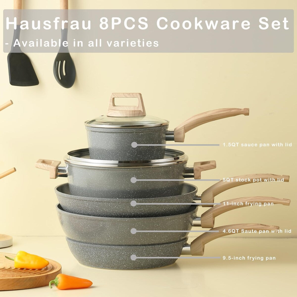 Ensemble de casseroles et poêles antiadhésives en céramique Ensemble de cuisine antiadhésive avec poêle à frire, casserole, sauteuse, cocotte