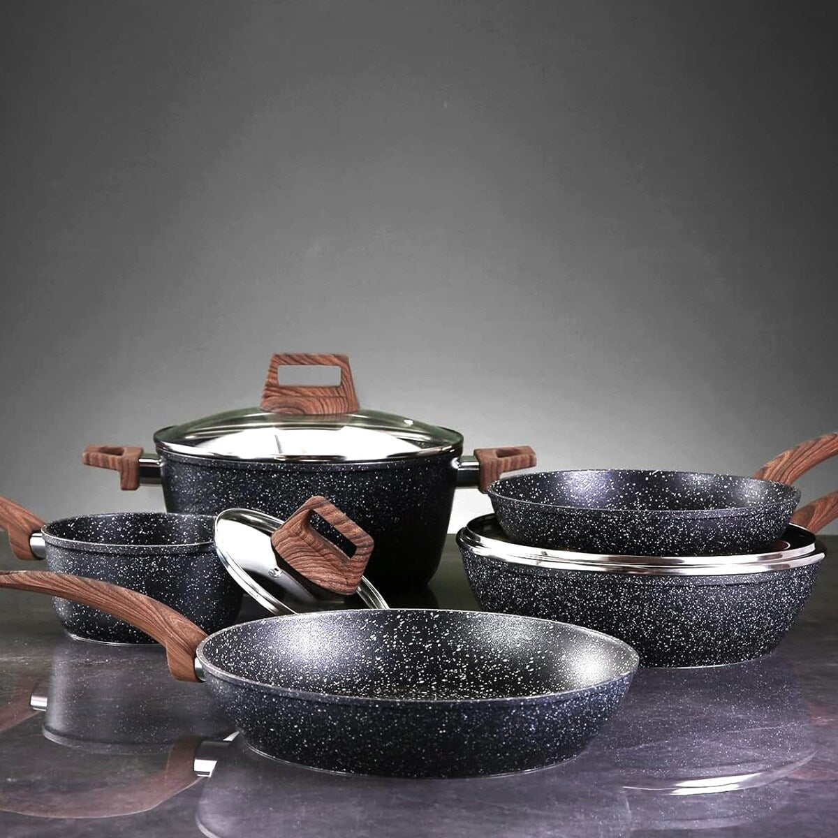 Ensemble de casseroles et poêles antiadhésives en céramique Ensemble de cuisine antiadhésive avec poêle à frire, casserole, sauteuse, cocotte
