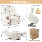 Fauteuil releveur électrique pour personnes âgées, en tissu, avec repose-pieds allongé, 2 porte-gobelets, poches latérales et télécommande.