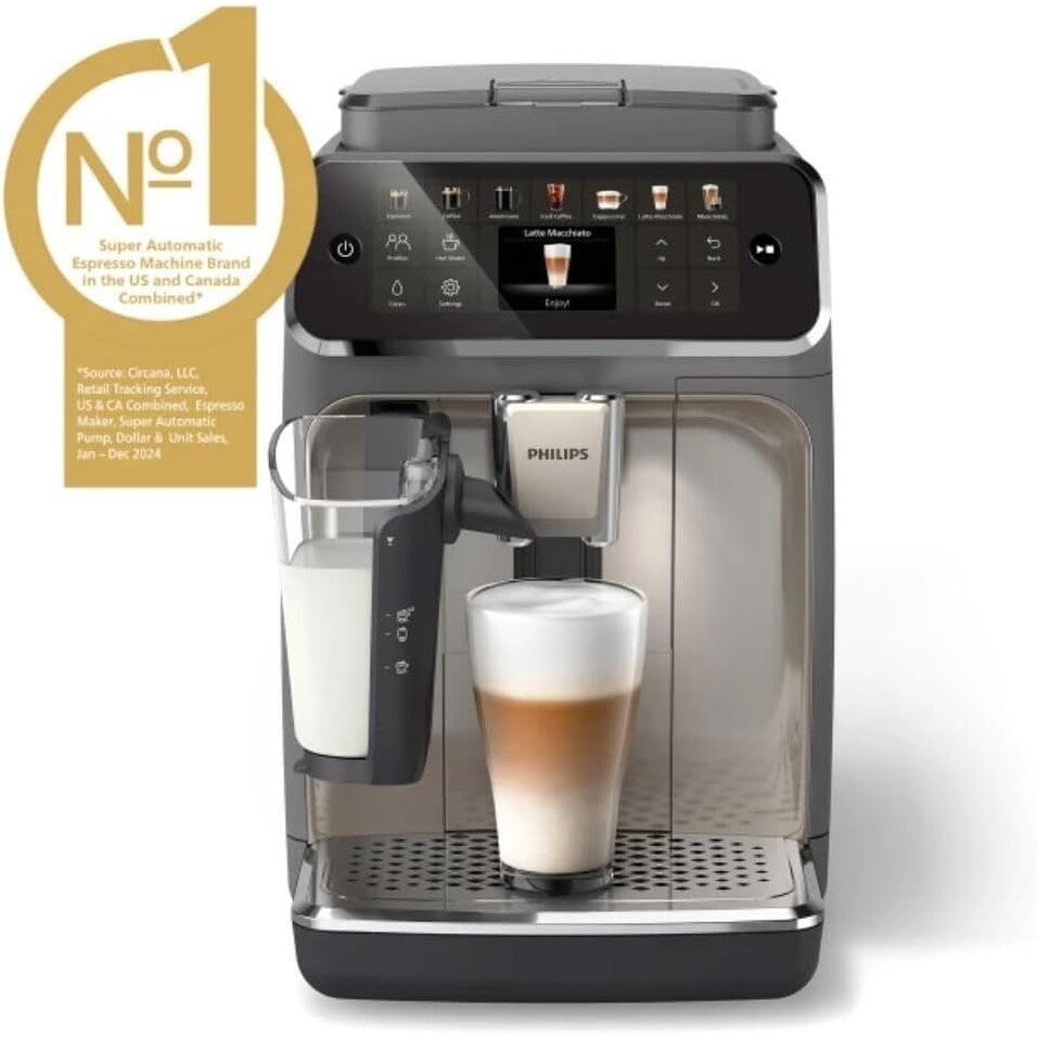 Machine à expresso haut de gamme, 12 cafés chauds/glacés, système LatteGo, moulin en céramique, chrome noir