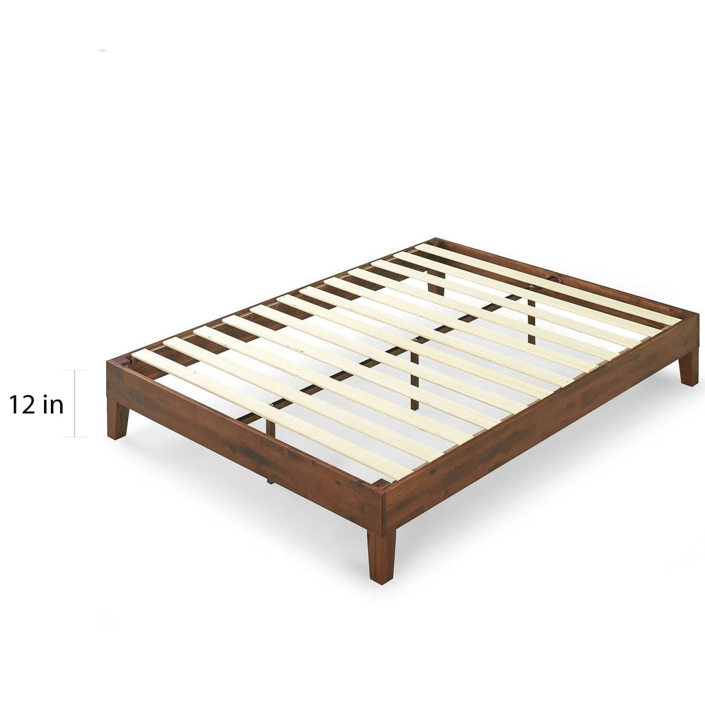 Lit plateforme de luxe en bois massif expresso antique Priage par Zinus
