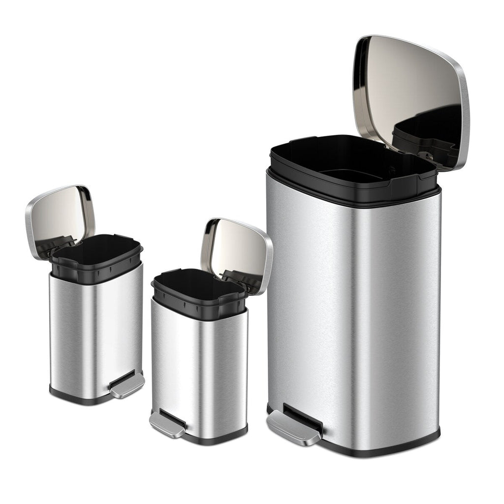 Poubelles rectangulaires Qualiazero de 13,2 gallons et deux de 1,3 gallon à pédale - Ensemble familial