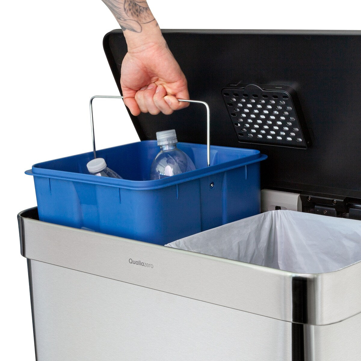 Poubelle de recyclage rectangulaire Qualiazero 16 gal (unité double 8 gal) - Acier inoxydable