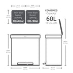 Poubelle de recyclage rectangulaire Qualiazero 16 gal (unité double 8 gal) - Acier inoxydable