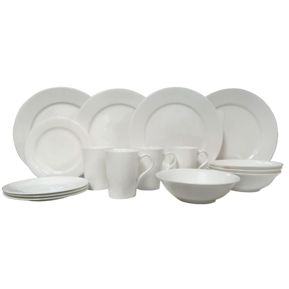 Service de table 16 pièces en porcelaine tendre à bord vanille rouge