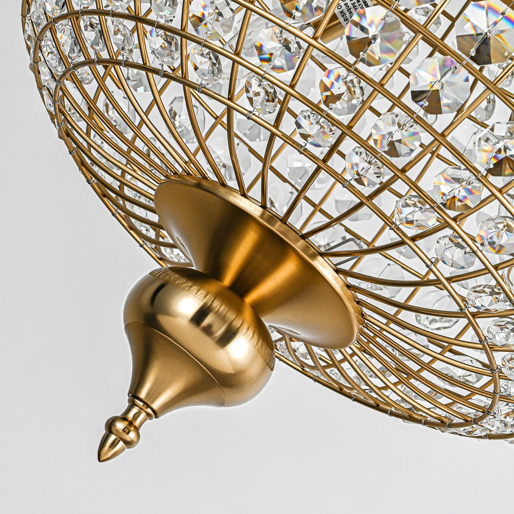 Lustre rétro français à 4/5 lumières en laiton antique avec globe en cristal et suspension pour îlot de cuisine