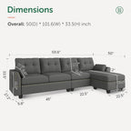 Canapé sectionnel réversible en L, convertible, 4 places, gris foncé