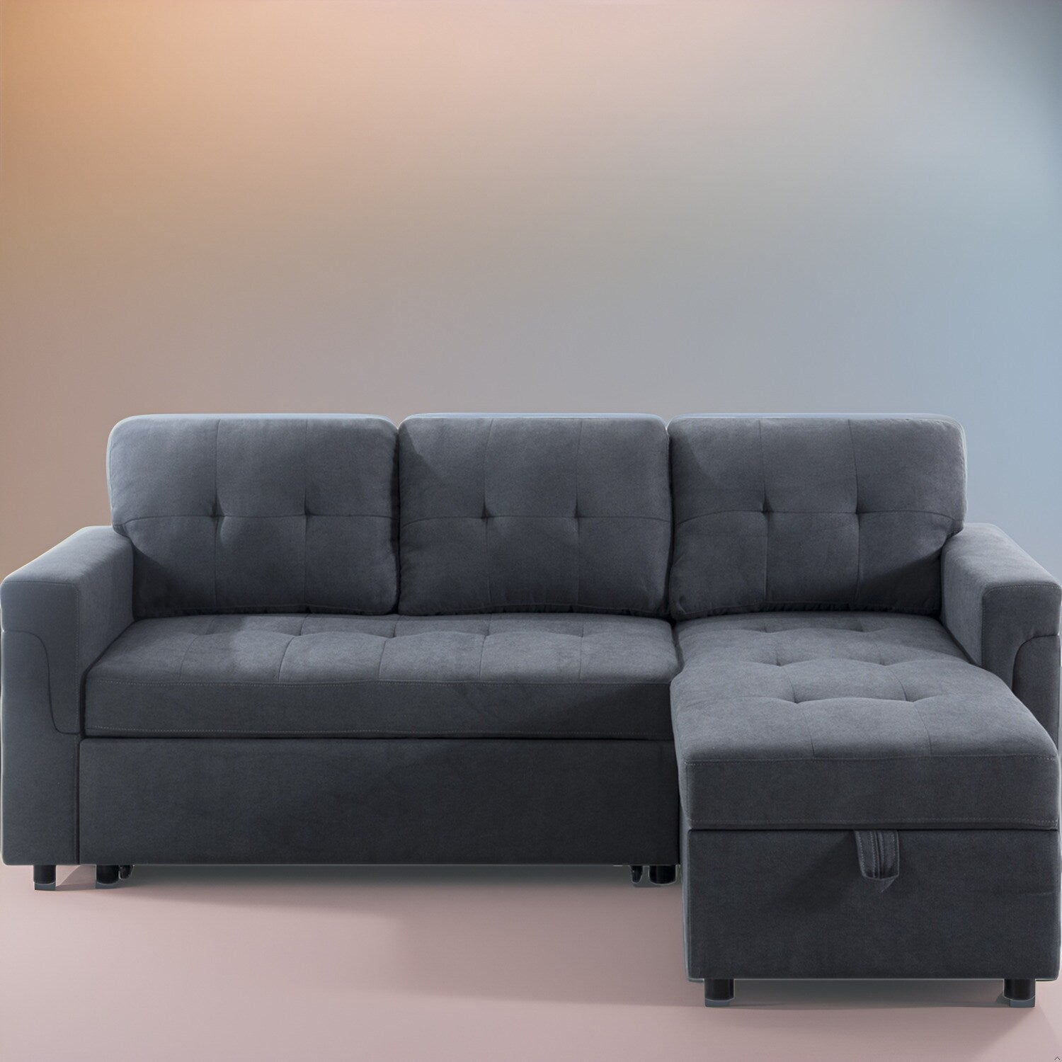 Canapé sectionnel réversible avec lit gigogne, méridienne avec rangement dissimulé, pieds durables,