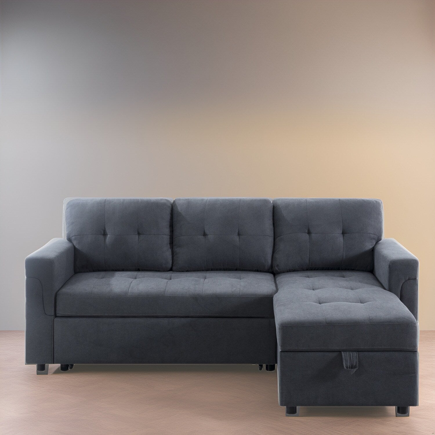 Canapé sectionnel réversible avec lit gigogne, méridienne avec rangement dissimulé, pieds durables,