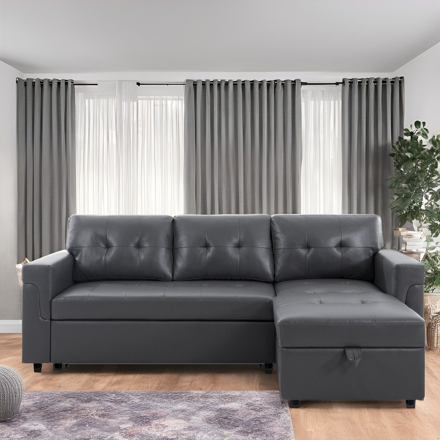 Canapé sectionnel réversible avec lit gigogne, méridienne avec rangement dissimulé, pieds durables,