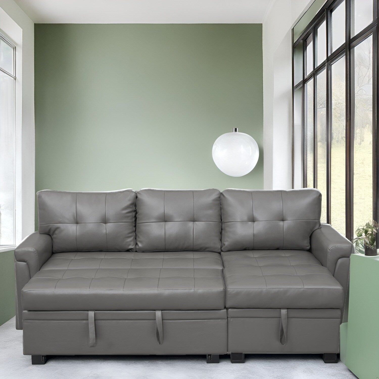 Canapé sectionnel réversible avec lit gigogne, méridienne avec rangement dissimulé, pieds durables,