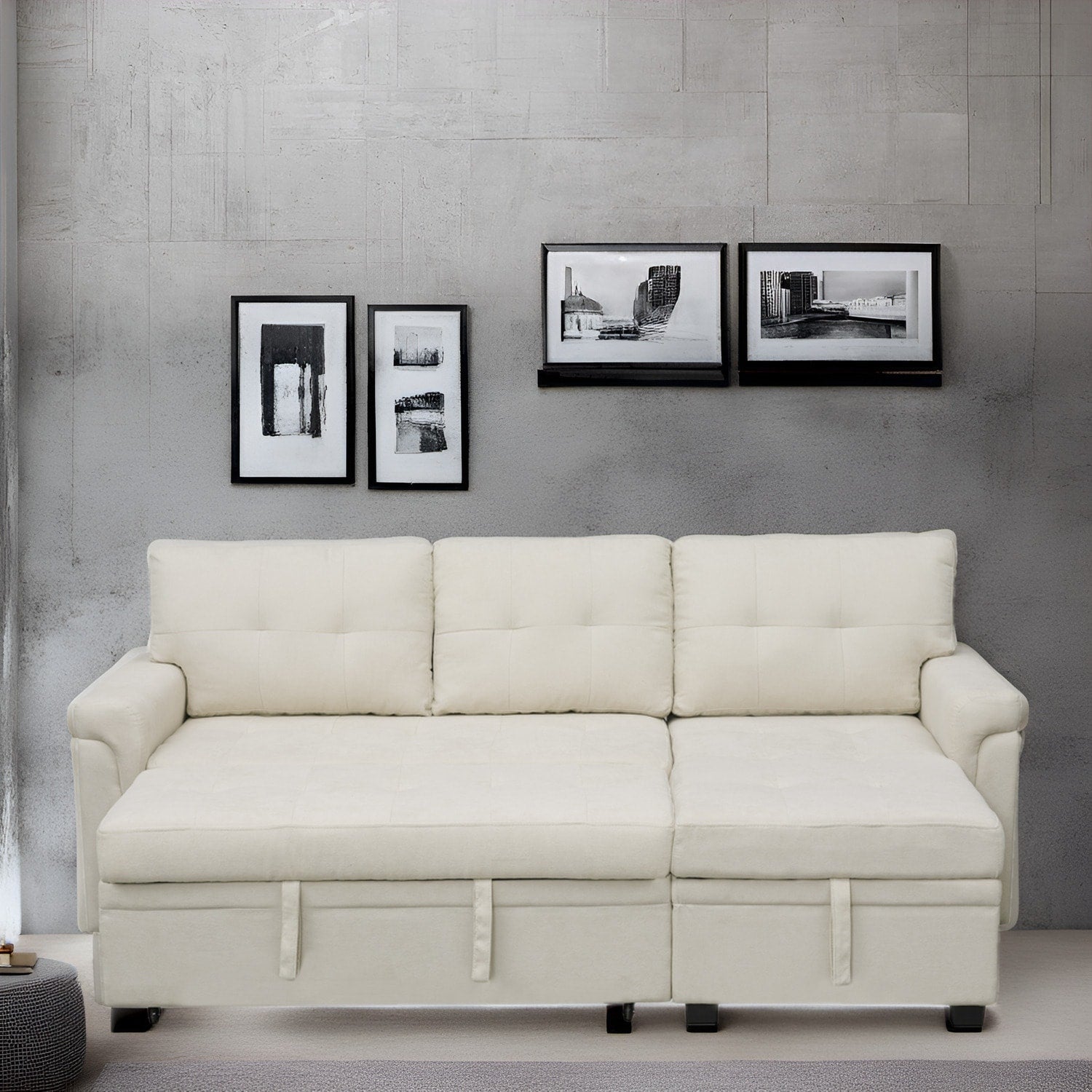 Canapé sectionnel réversible avec lit gigogne, méridienne avec rangement dissimulé, pieds durables,