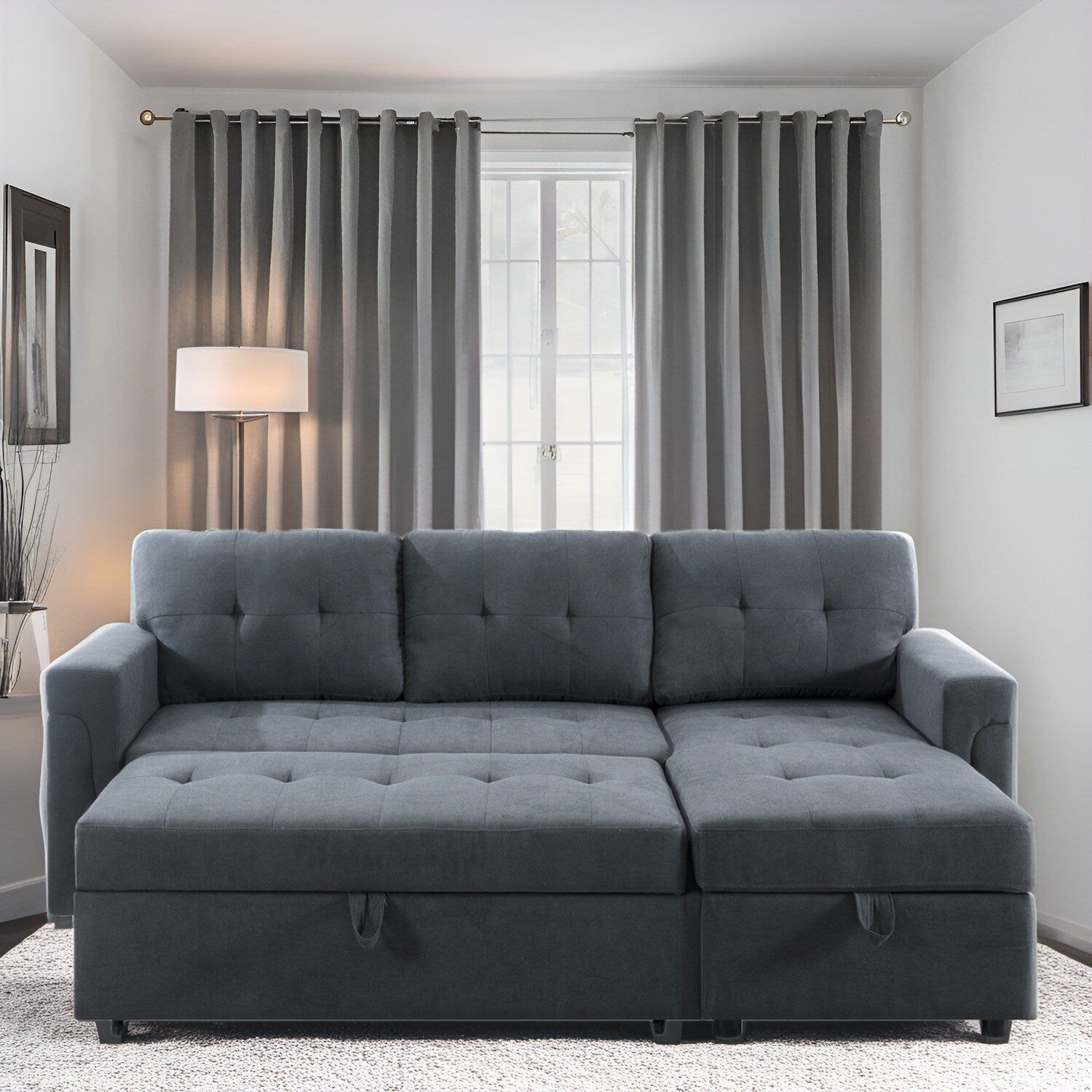 Canapé sectionnel réversible avec lit gigogne, méridienne avec rangement dissimulé, pieds durables,