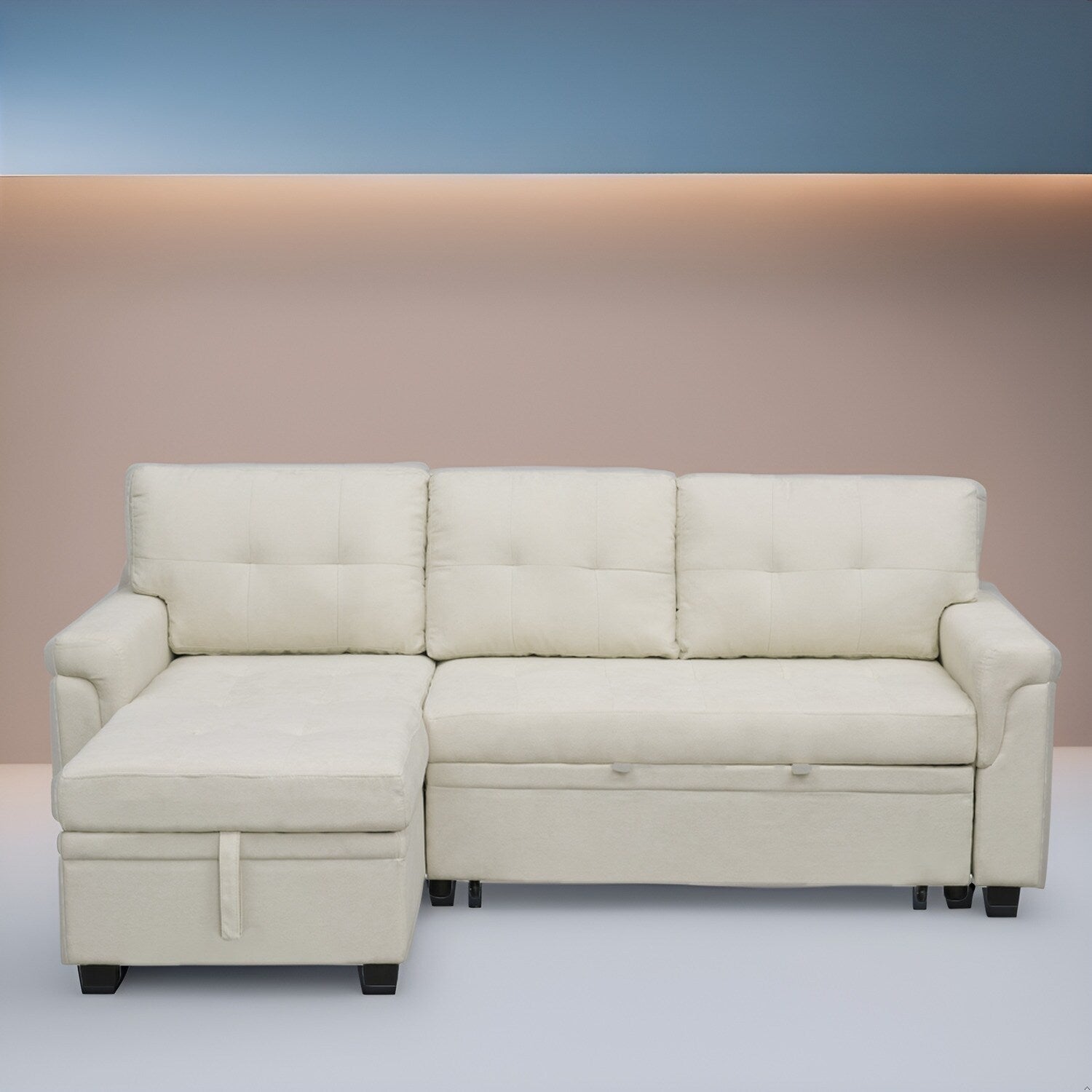 Canapé sectionnel réversible avec lit gigogne, méridienne avec rangement dissimulé, pieds durables,