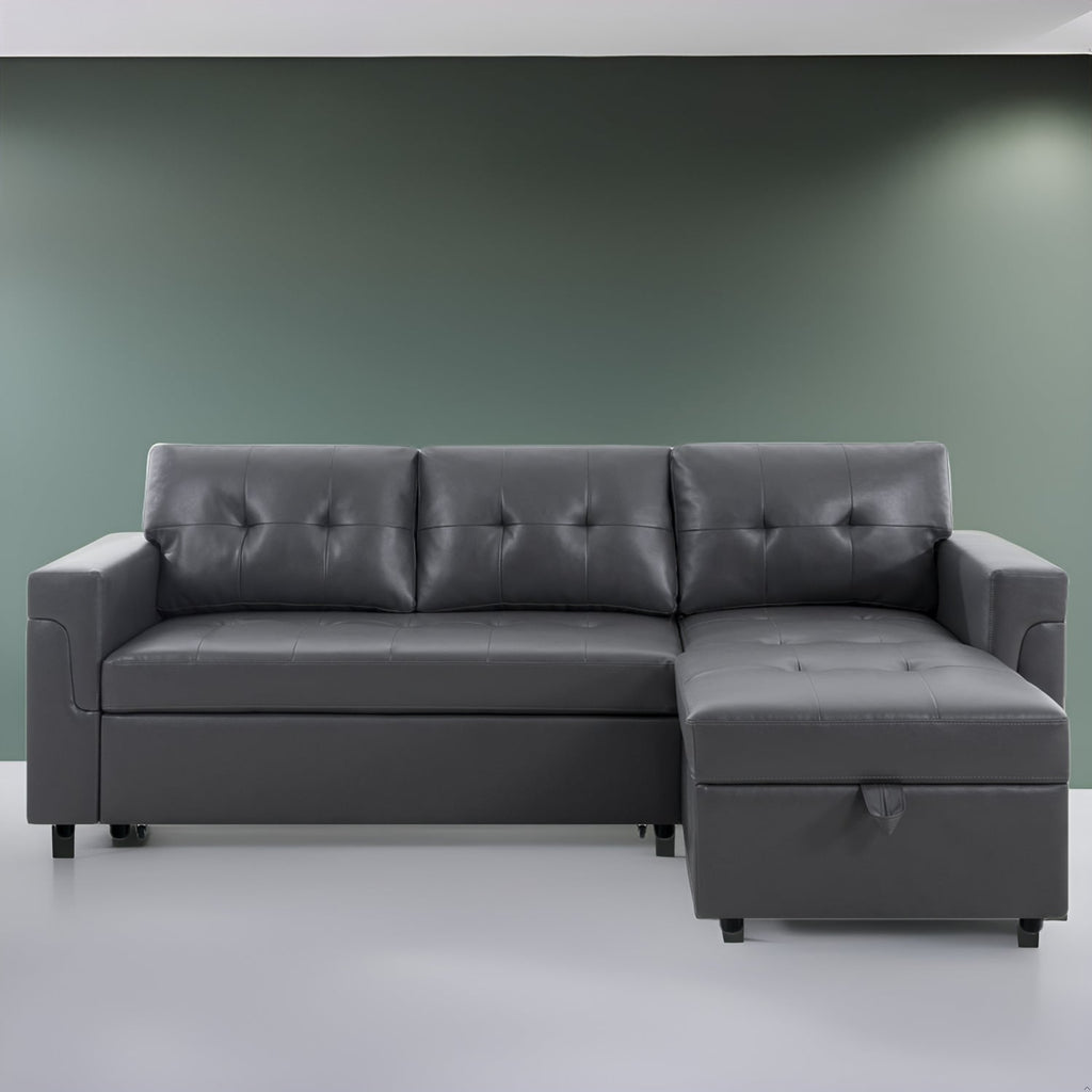 Canapé sectionnel réversible avec lit gigogne, méridienne avec rangement dissimulé, pieds durables,