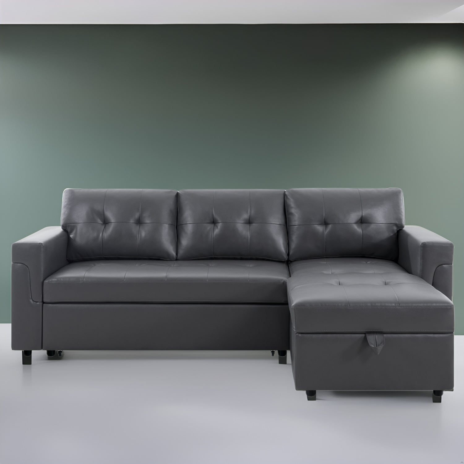 Canapé sectionnel réversible avec lit gigogne, méridienne avec rangement dissimulé, pieds durables,