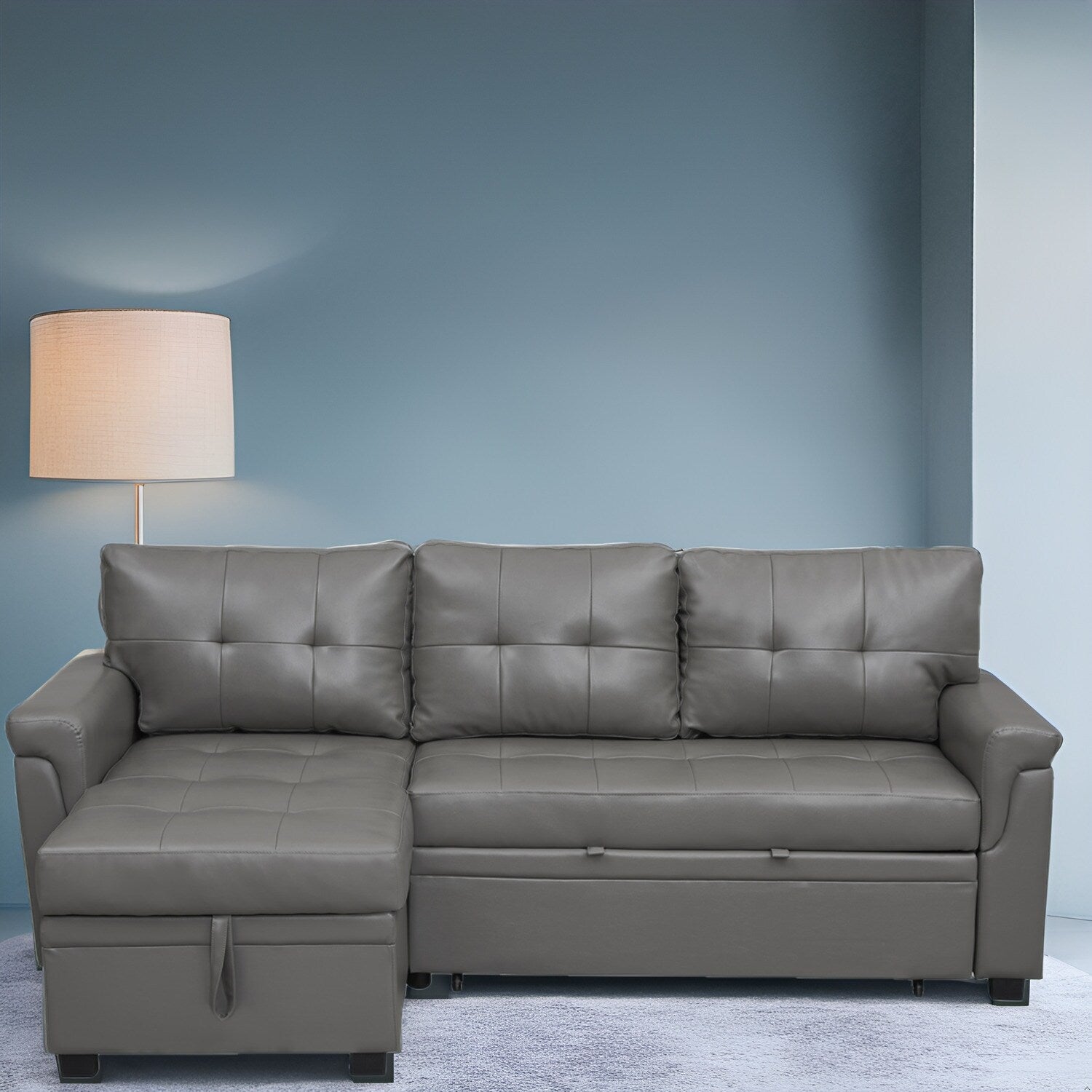 Canapé sectionnel réversible avec lit gigogne, méridienne avec rangement dissimulé, pieds durables,