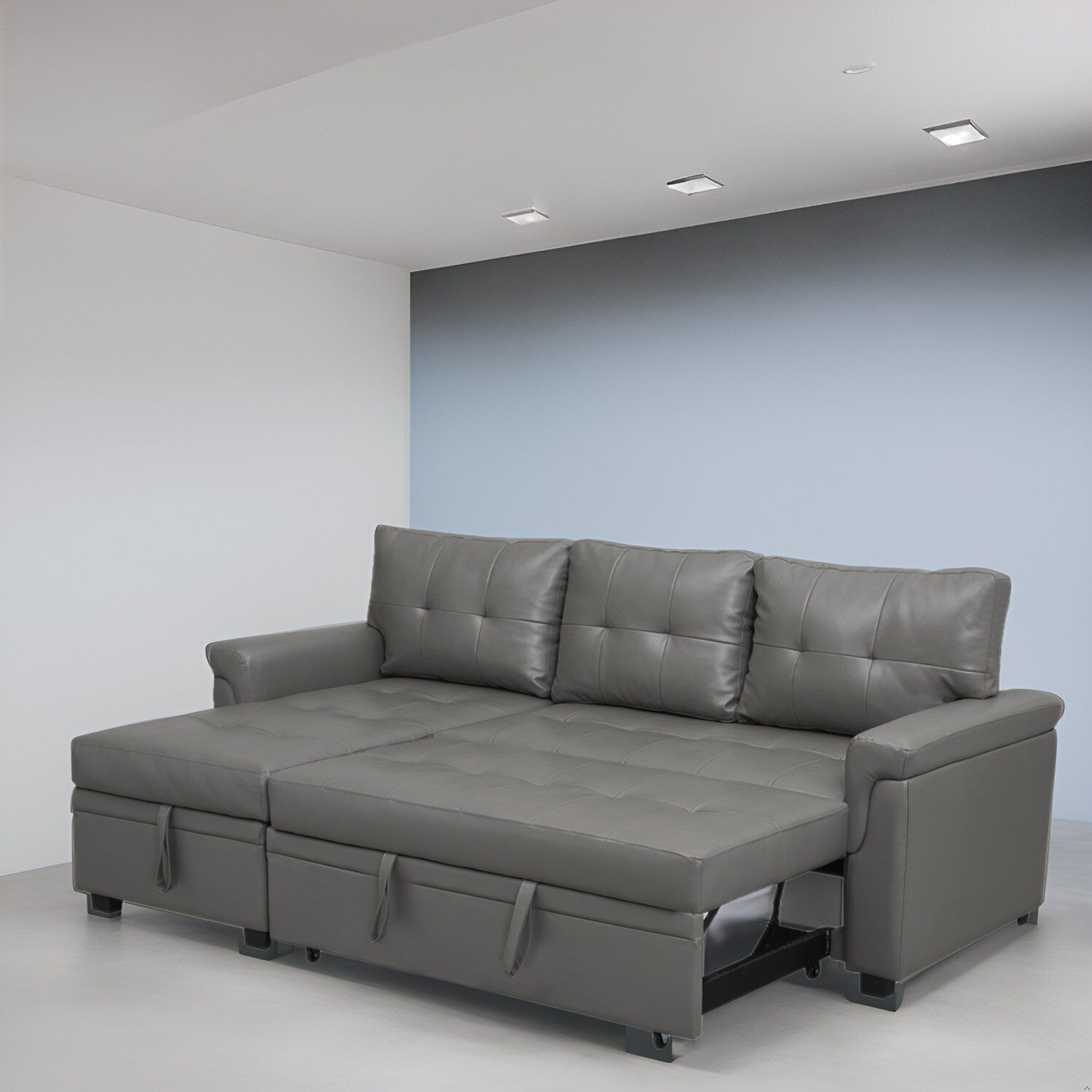Canapé sectionnel réversible avec lit gigogne, méridienne avec rangement dissimulé, pieds durables,