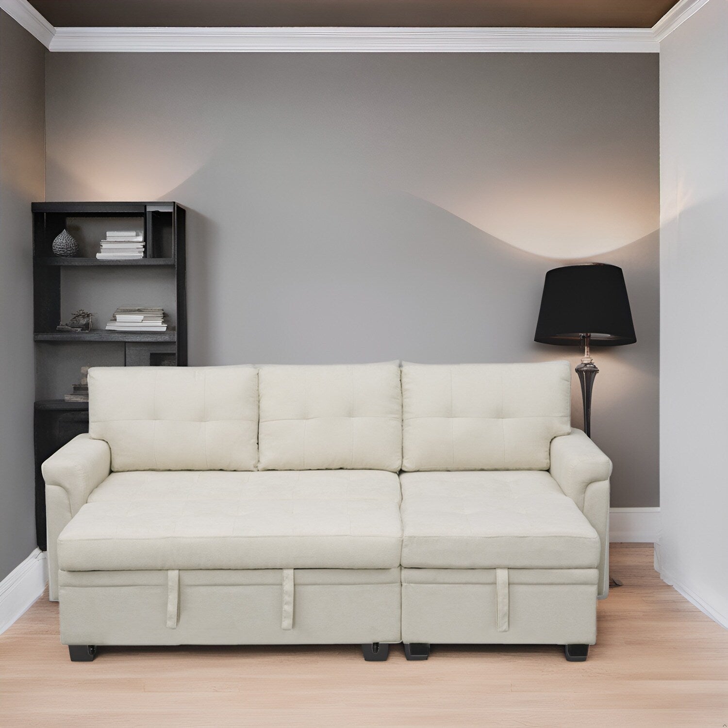 Canapé sectionnel réversible avec lit gigogne, méridienne avec rangement dissimulé, pieds durables,