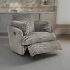 Fauteuil inclinable manuel pivotant Rikki, velours côtelé gris, 2 coussins