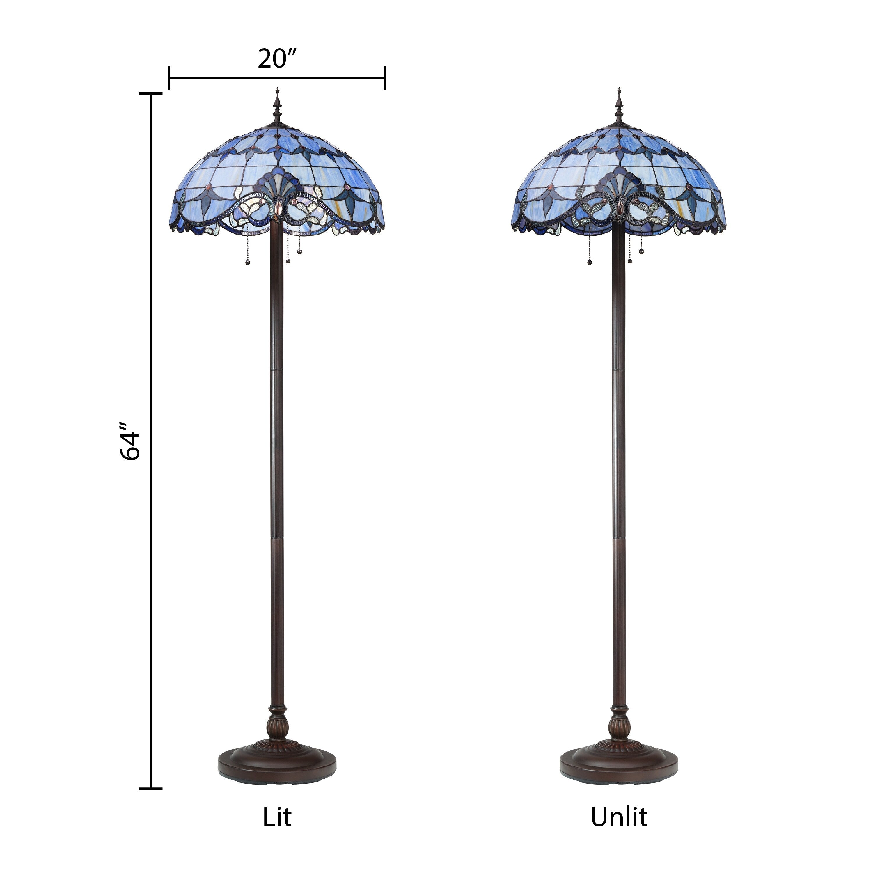 Lampadaire à 3 lumières en verre teinté et résine River of Goods Allistar, 64 pouces de hauteur, éclairage vers le bas - 20 L x 20 l x 64 H