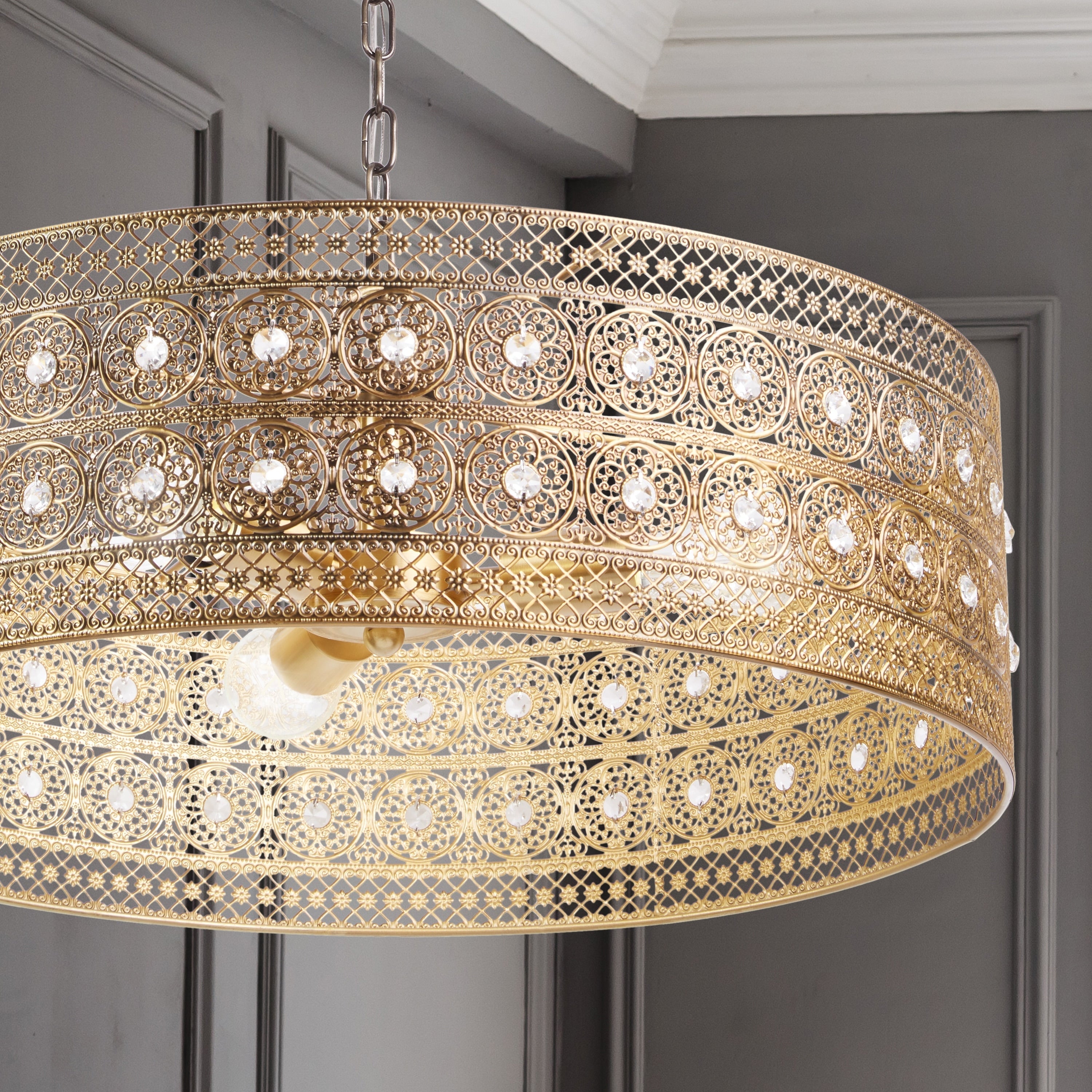 Lustre à 3 lumières River of Goods Bryar en laiton et cristal 23,5 W - 23,5 x 23,5 x 61,5