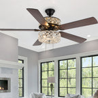 Ventilateur de plafond à DEL River of Goods Olivia, finition bronze huilé/cristal, 52 pouces - 52L x 52W x 18.25H - 52L x 52W x 18.25H