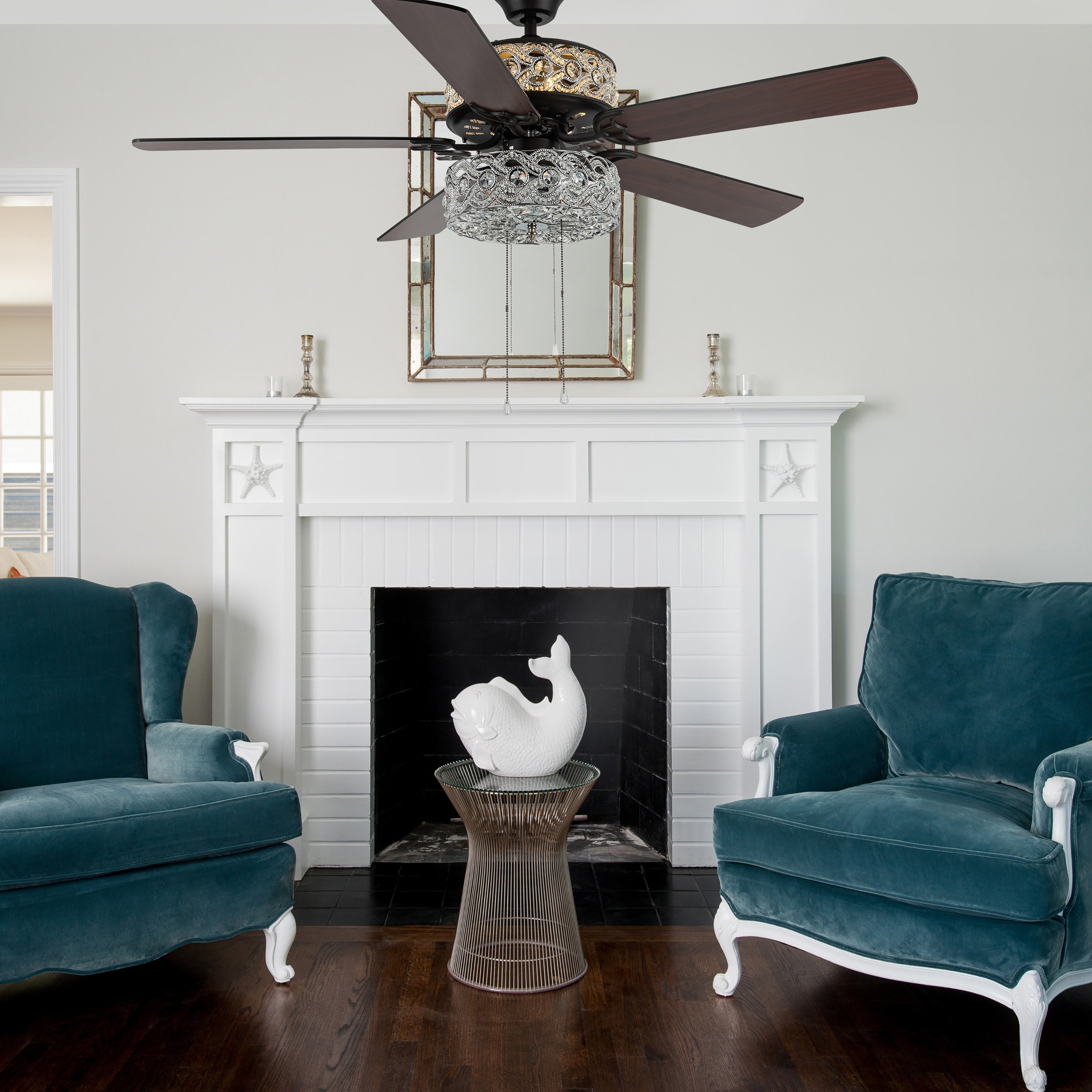 Ventilateur de plafond à DEL River of Goods Olivia, finition bronze huilé/cristal, 52 pouces - 52L x 52W x 18.25H - 52L x 52W x 18.25H
