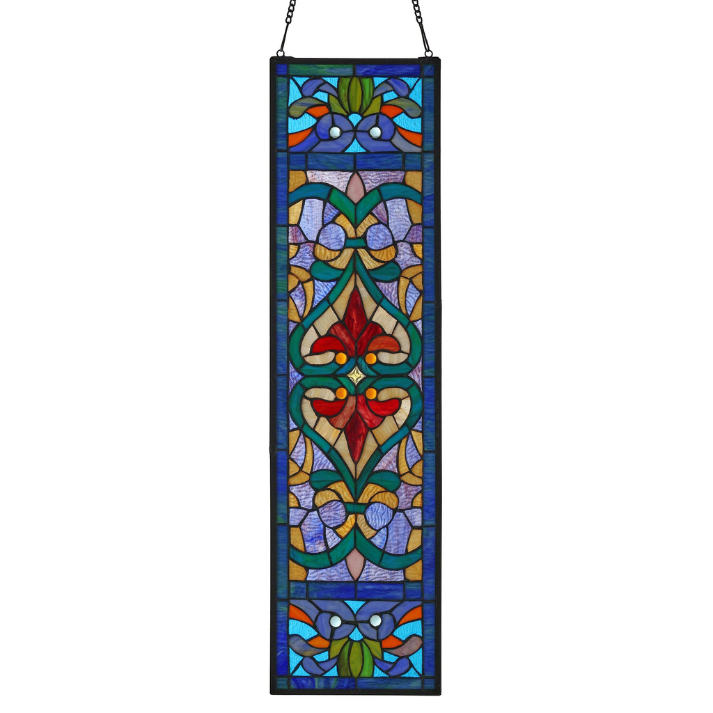 Panneau de fenêtre en vitrail victorien Fleur de lys River of Goods - 9,5 L x 0,25 l x 36 H