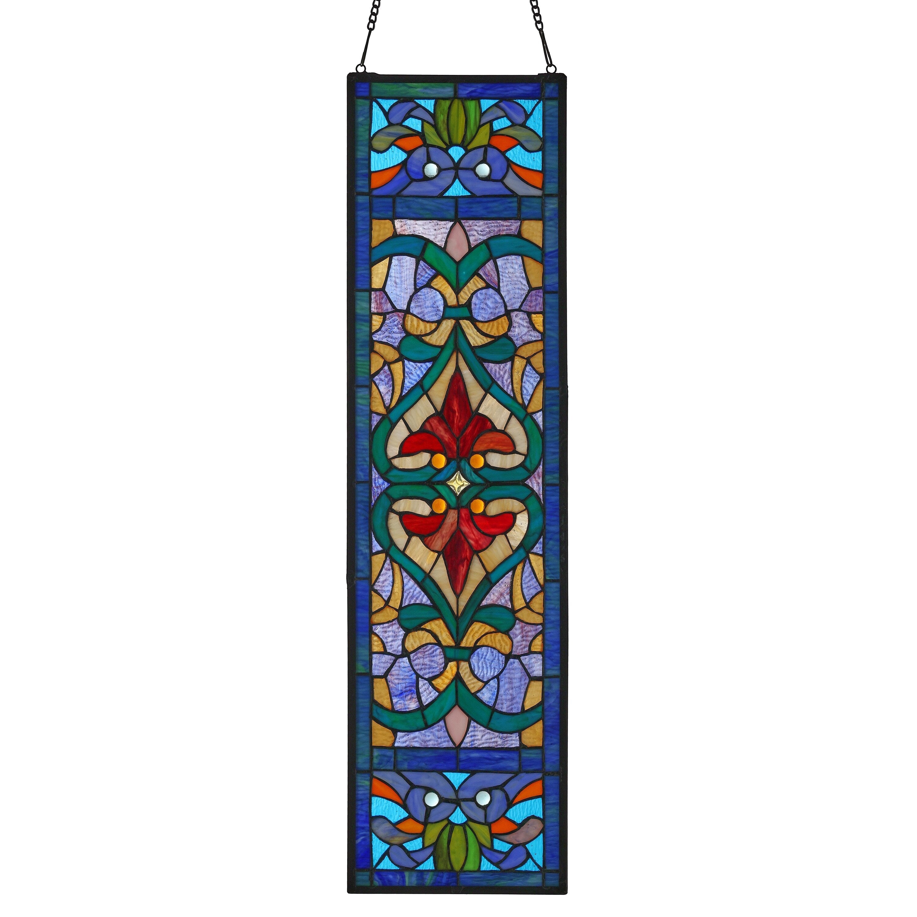 Panneau de fenêtre en vitrail victorien Fleur de lys River of Goods - 9,5 L x 0,25 l x 36 H
