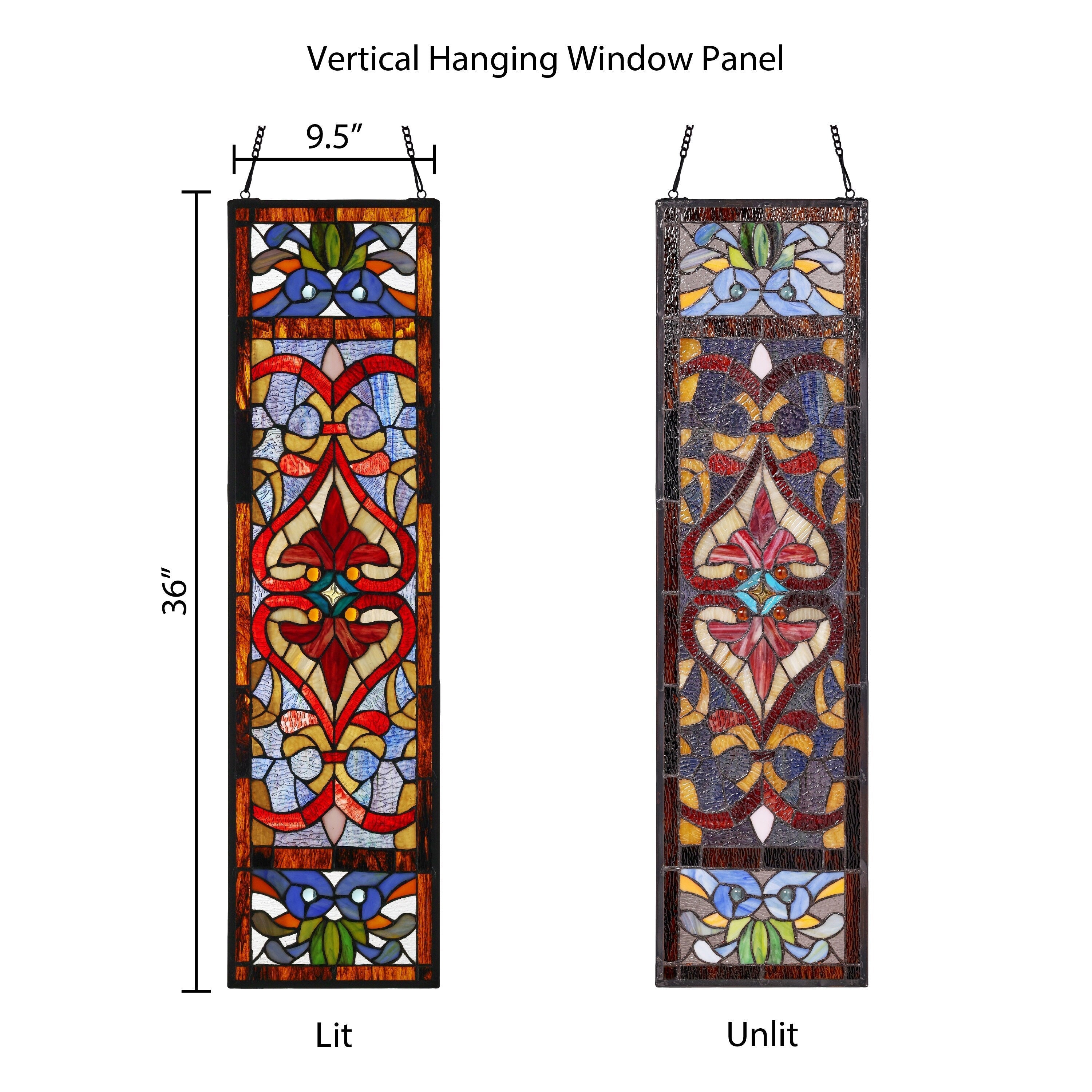 Panneau de fenêtre en vitrail victorien Fleur de lys River of Goods - 9,5 L x 0,25 l x 36 H