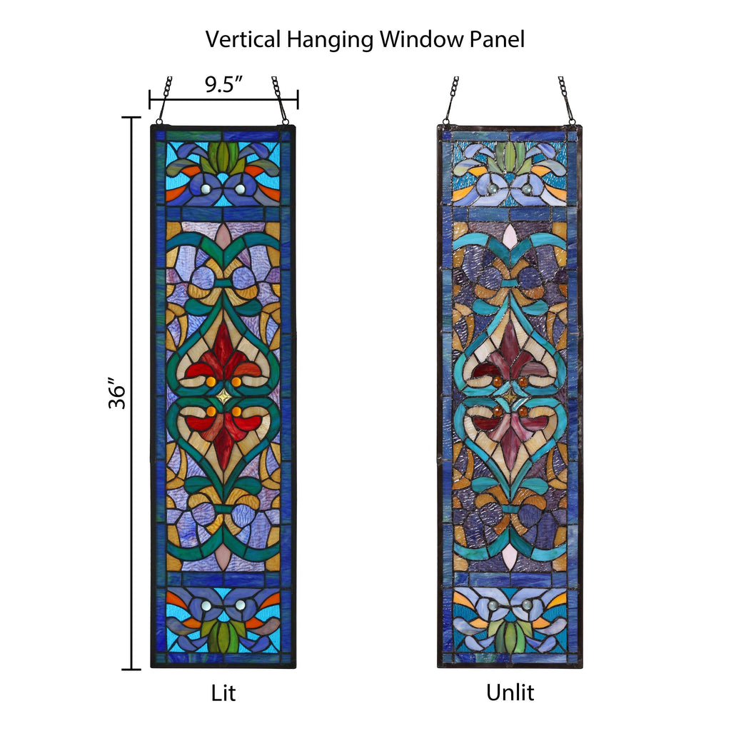 Panneau de fenêtre en vitrail victorien Fleur de lys River of Goods - 9,5 L x 0,25 l x 36 H