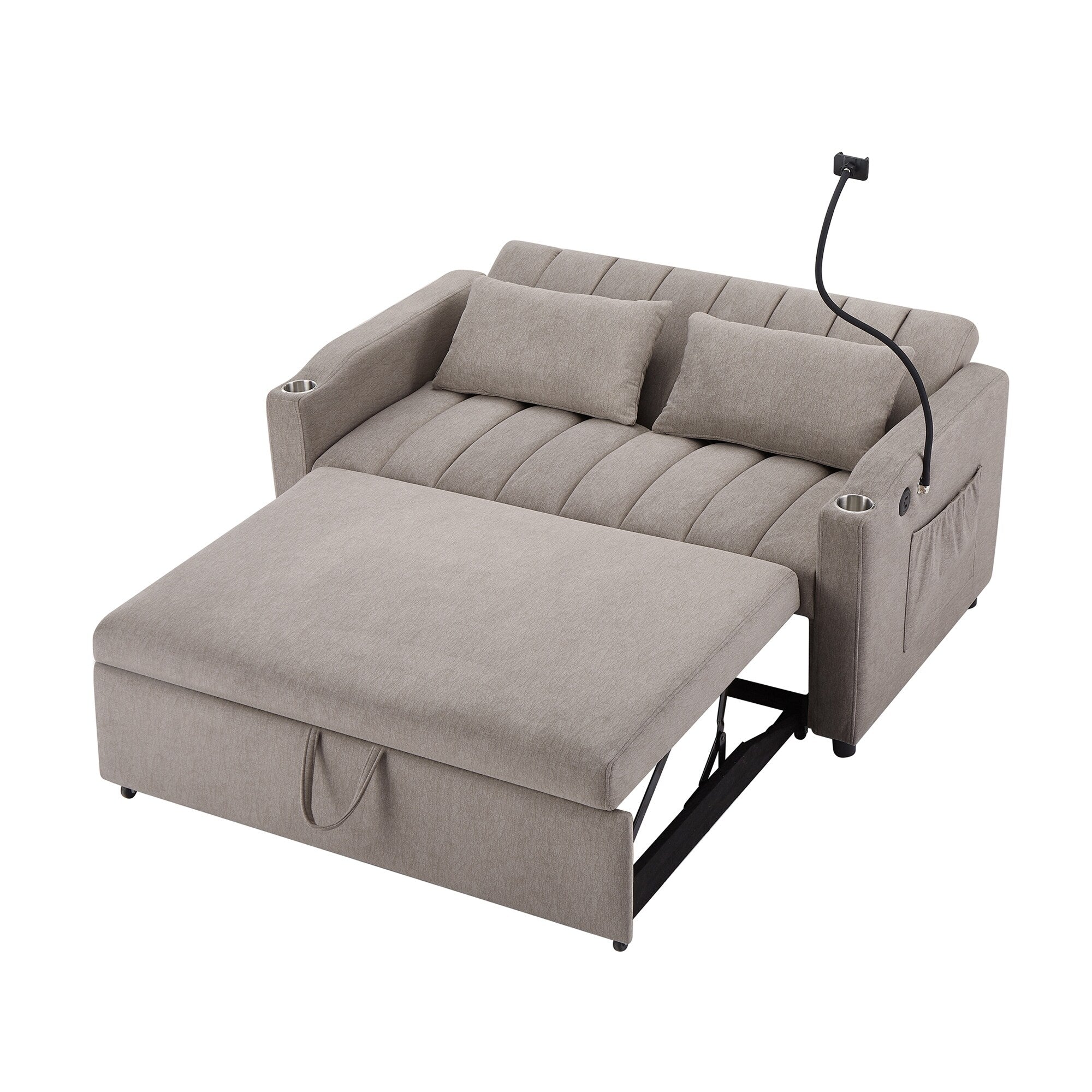 Canapé-lit convertible Roomfitters avec ports USB, poches latérales, porte-gobelets et support de téléphone pivotant pour le salon