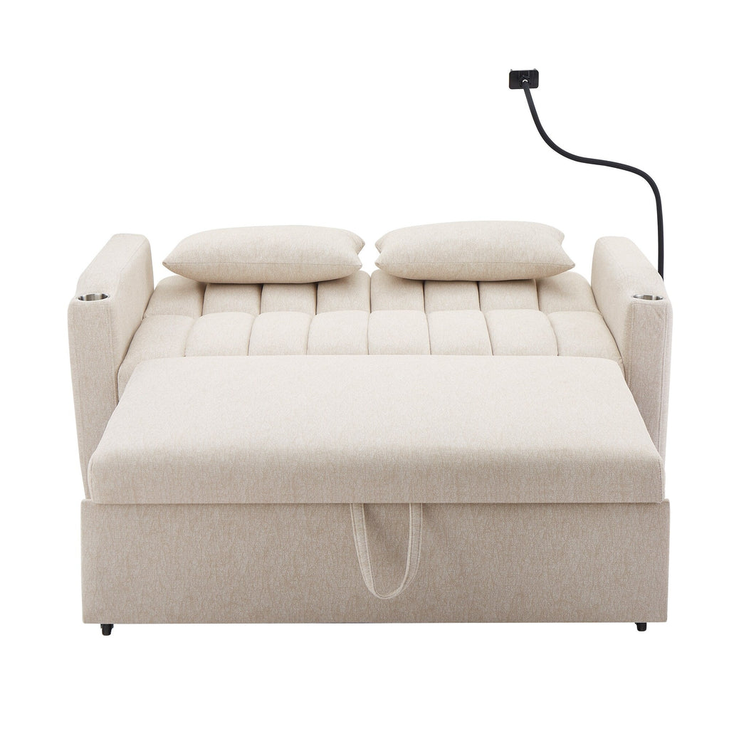 Canapé-lit convertible Roomfitters avec ports USB, poches latérales, porte-gobelets et support de téléphone pivotant pour le salon